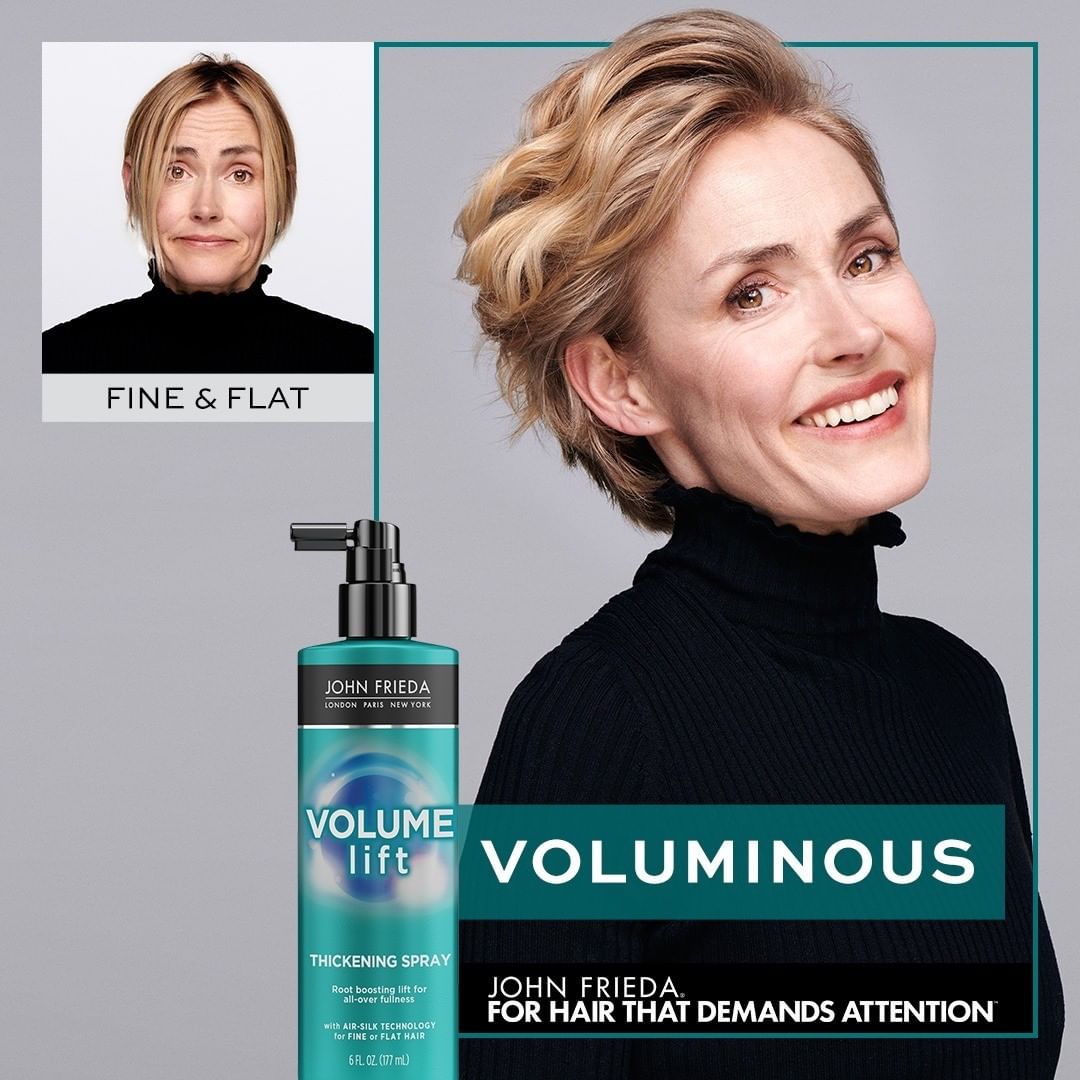 John Frieda US - Creating styles with volume starts at the root! Transform your locks from fine and flat to full of volume with Volume Lift Thickening Spray.

#FineHair #HairVolume #VolumeLift #ForHai...