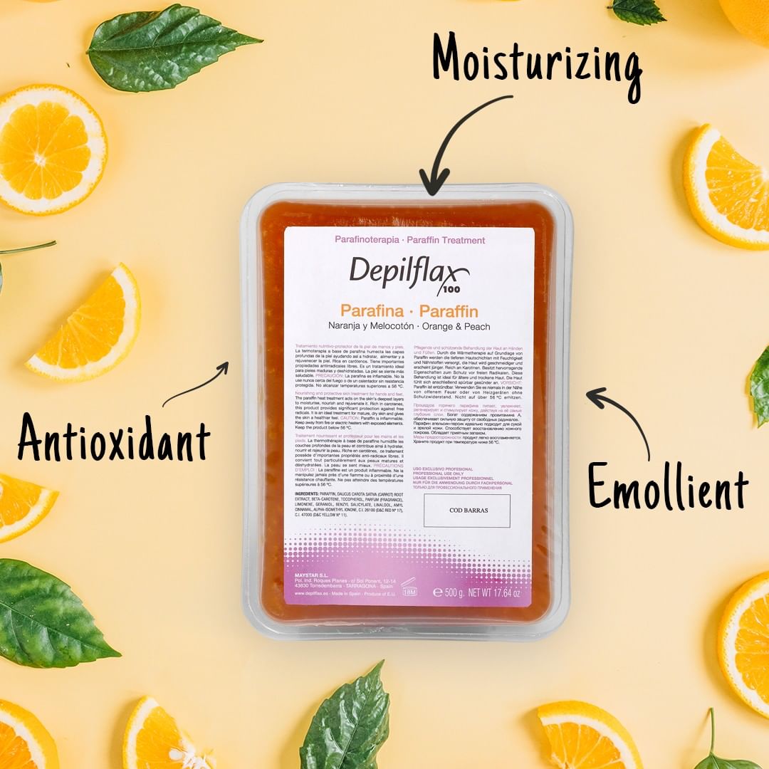 Depilflax100 - Orange & Peach Paraffin: antioxidant, anti cellular deterioration. Bright, fresh, radiant skin. Peach velvet in an ultra hydrating treatment.
---
Parafina Naranja y Melocotón: antioxida...