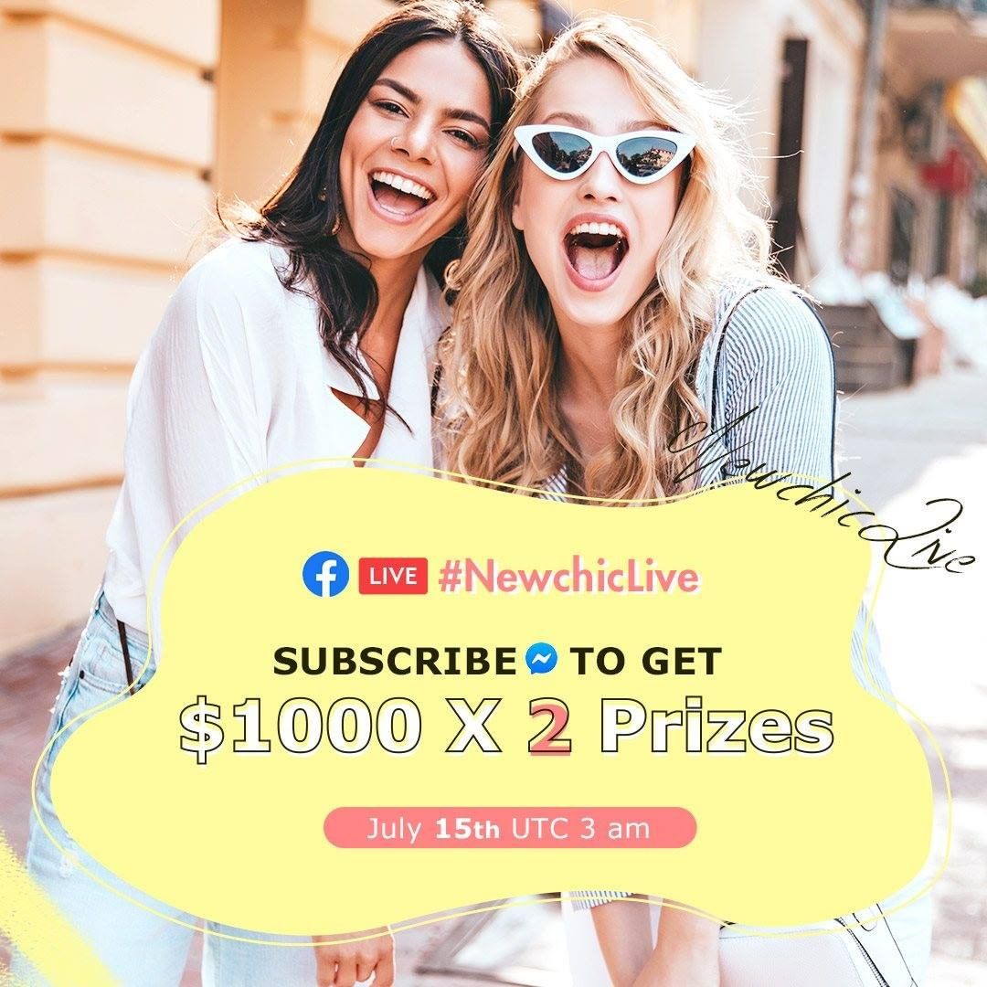 Newchic - 🎁Grab $1,000 Free Gift
🔺On Facebook #NewchicLive (July 15th UTC 3 am)
-----------------------------------------
🔹Tips for getting Double Prize ($2000)🔹
📣Before the Live subscribe Messenger>>...