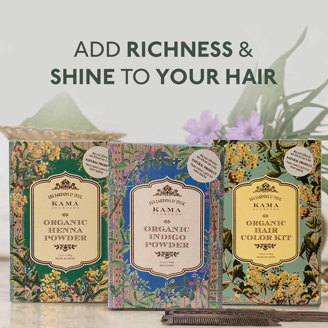 Kama Ayurveda - An ideal #Ayurvedic Treatment to color your hair dark brown to almost black, our Organic Hair Color Kit, with 100% #Natural #Organic #Henna & #Indigo powders, imparts body, richness, a...