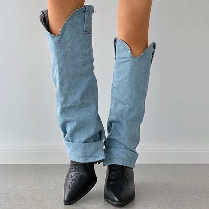 Joyshoetique - Denim Slit Chunky PU Boots 🔥⁠
Search🔍:[LZT3149] ⁠
👠www.joyshoetique.com👠⁠
⁠
 #fashion #shoes #style #love #winter #instafashion #shopping #shoestagram #heels