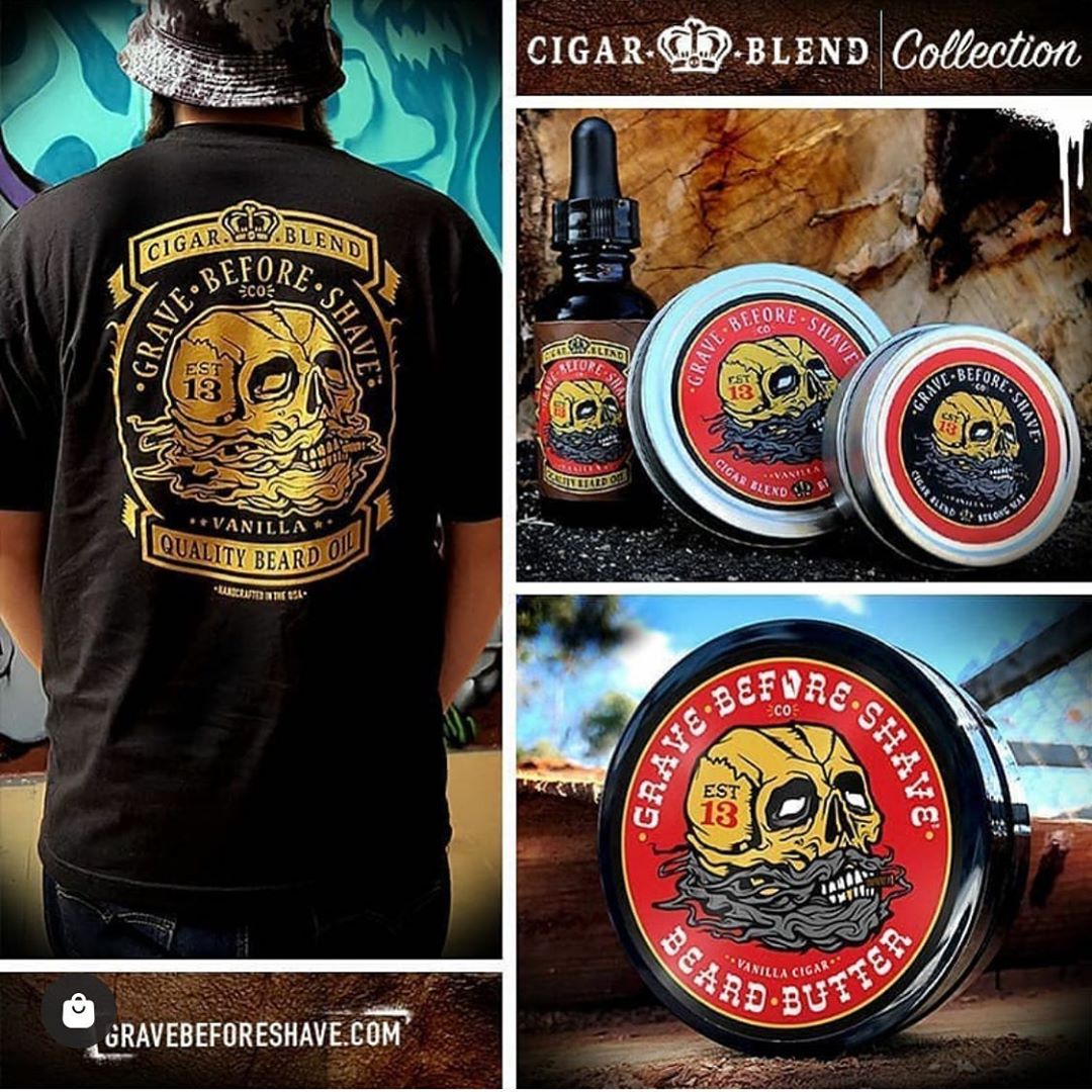 wayne bailey - - Cigar Blend Collection -
•Beard Oil
•Beard Balm
•Beard Butter
•Mustache Wax 
- Rich cigar scent with vanilla afternotes. Available at:
WWW.GRAVEBEFORESHAVE.COM
.
 #GBS #GraveBeforeSha...