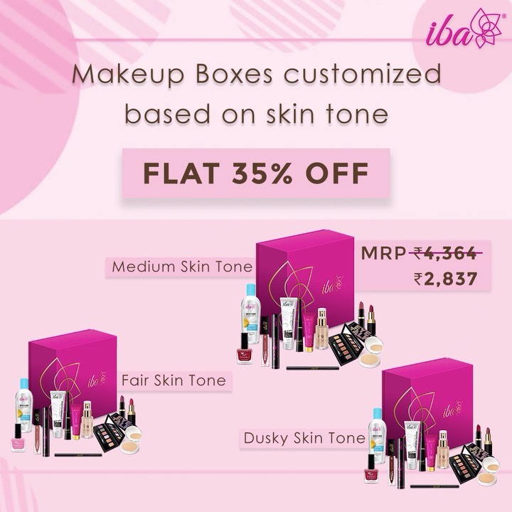 Iba - Pick your makeup box today! 💗

The makeup box has 3 variants to suit every skin tone 💖
Fair, Medium & Dusky 
MRP - Rs. 4364
Offer price - Rs. 2837

🛒 Shop online via the 🔗 link in bio 

#ibacosm...