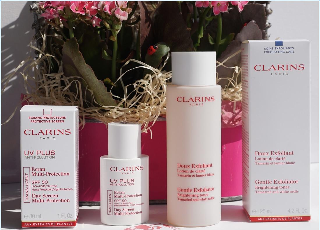 Clarins флюид для лица. Clarins gentle Exfoliator. Clarins эксфолиант. Clarins тонер. Крем Clarins ecran Multi-Protection SPF 50 Day Screen Multi Protection.