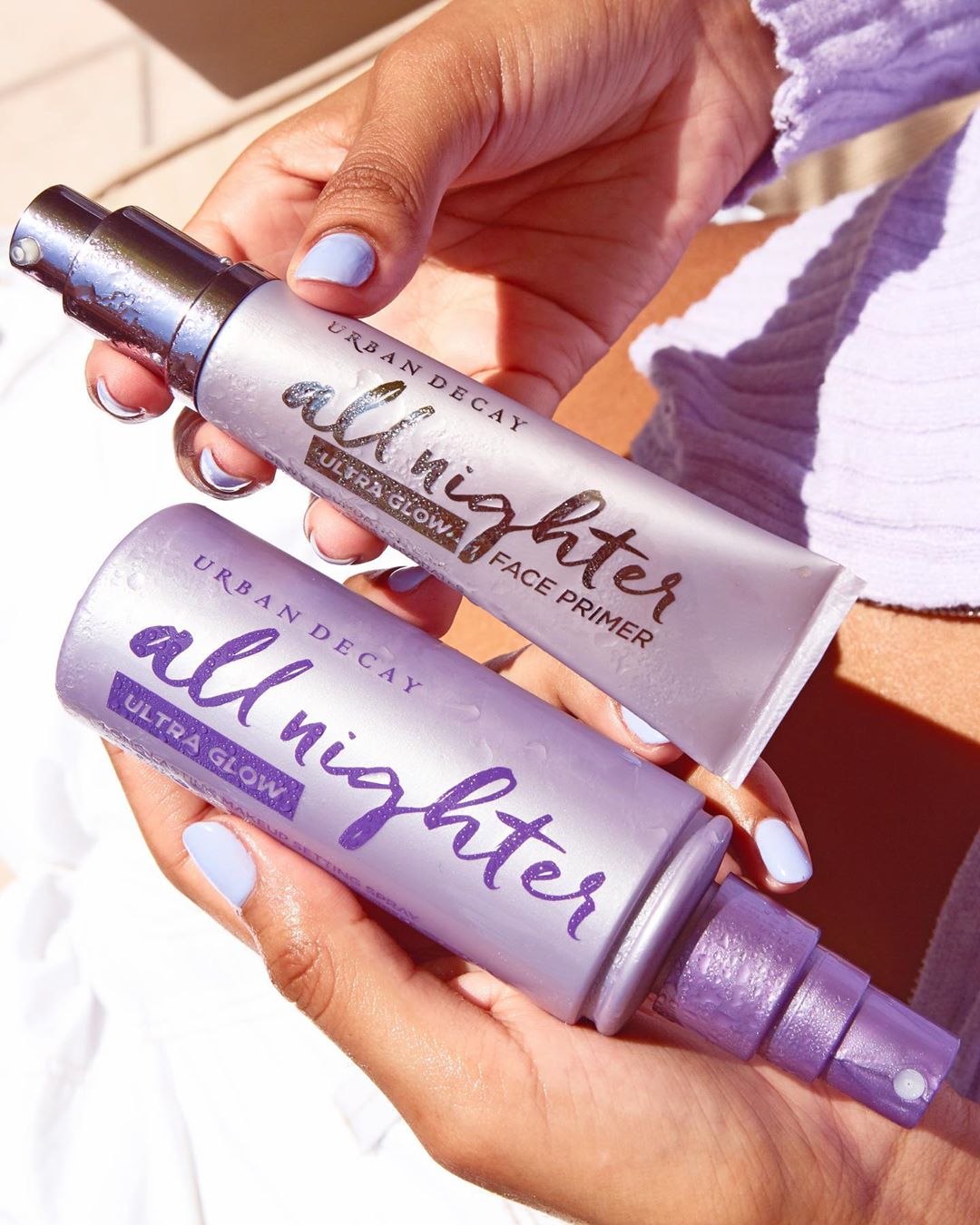 Urban Decay Cosmetics - Which all-new Ultra Glow product can you not live without lately—All Nighter Ultra Glow Face Primer or All Nighter Ultra Glow Setting Spray? #UrbanDecay #UDAllNighter #GlowingS...