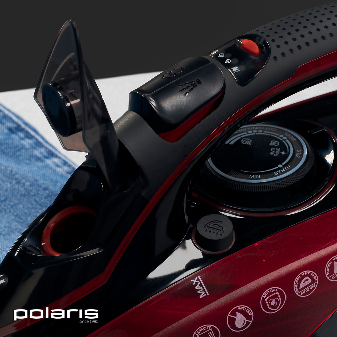 Бытовая техника Polaris - Чтобы утюг прослужил дольше, не забывайте за ним ухаживать! После 3-5 циклов глажки проводите самоочистку.
⠀
1. Налейте воду в резервуар до максимальной отметки.
2. Установит...