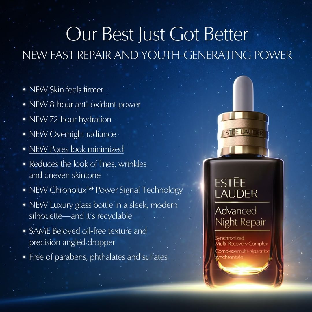 Estée Lauder - 💫NEW Advanced Night Repair: the best just got better – including our bottle and our formula! Housed in a sleek, recyclable♻️ glass bottle, the face #serum you know and love❤️ has been...