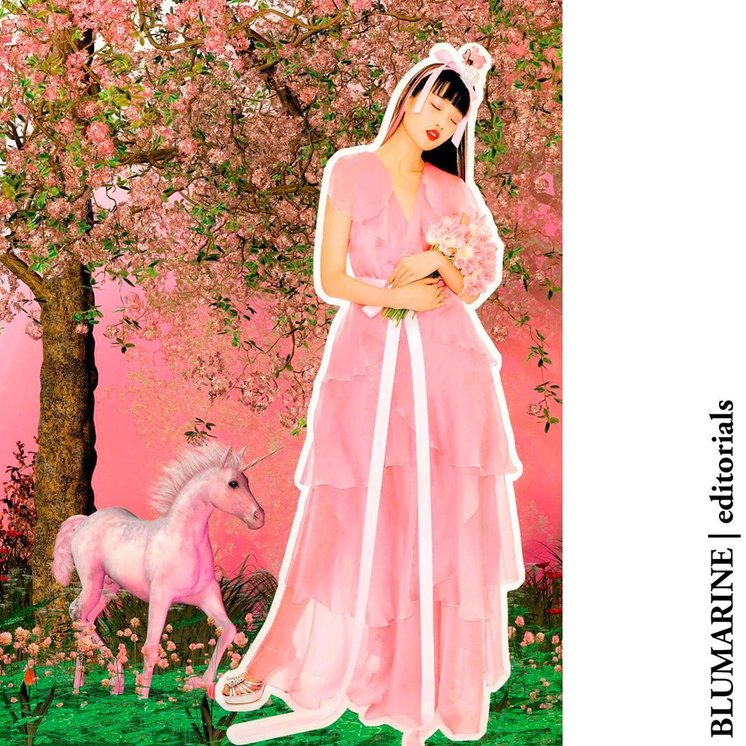 Blumarine - Only Pink. A dreamlike shot of #BlumarineSS20 silk chiffon petal dress as seen on @marieclairekorea, June 2020 issue.
Photographer @sangmi_an_.
#Blumarine #SS20