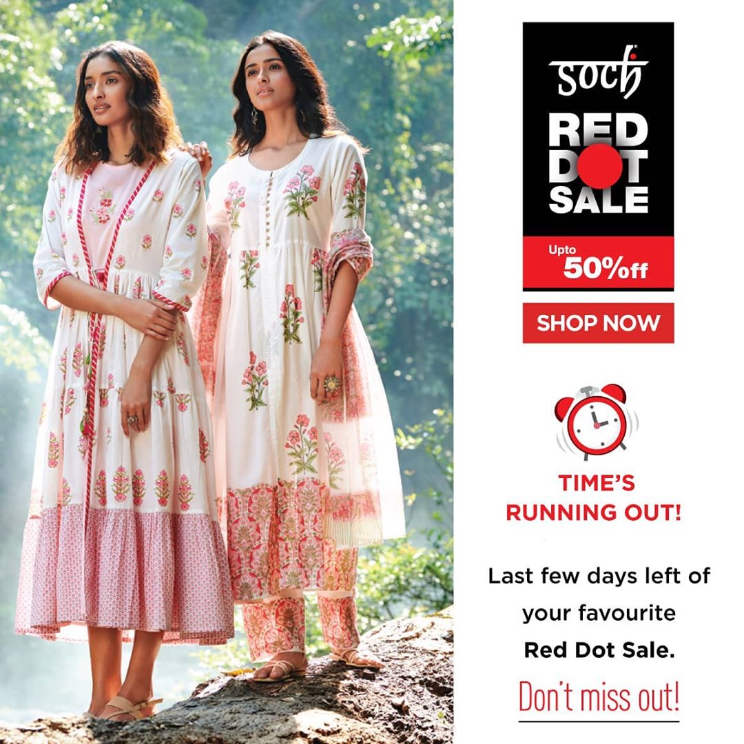 Soch - Time’s Running out! 
Shop your Red Dot Sale favourites at upto 50% before they go out of stock. Don’t miss out, last few days left! 
 Link in bio. 

#newarrivals #SochRedDotSale #ethnicfashion...