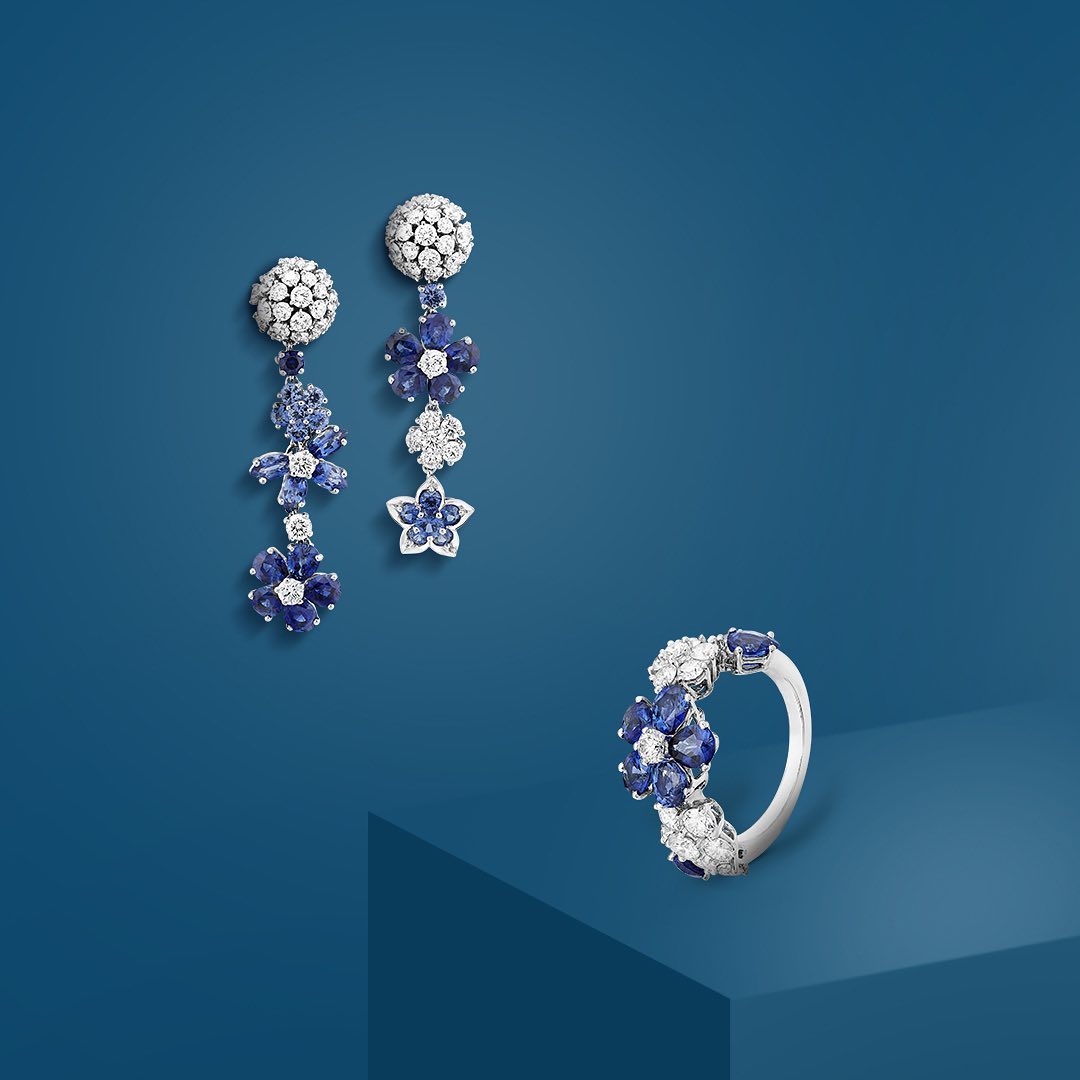 Van Cleef & Arpels - The vibrant sapphires of the Folie des Prés collection unite seamlessly with the diamonds to reproduce the delicateness of wildflowers. #VCAfoliedespres #VanCleefArpels