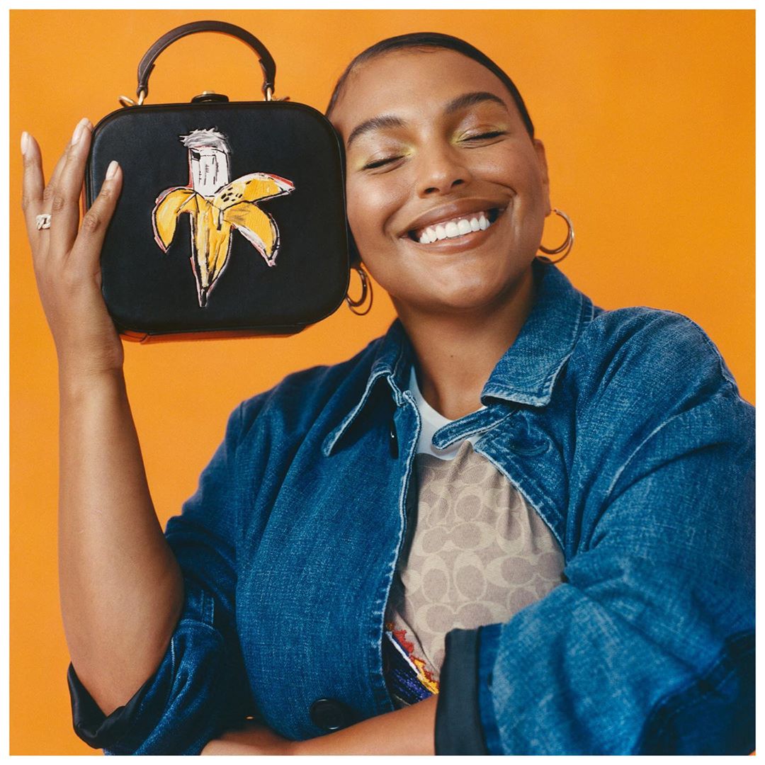 Coach - 🍌. #PalomaElsesser smiles beside our #CoachxBasquiat City Blocks square bag. The banana pictured is none other than Andy Warhol, who Basquiat likely depicted in fruit form as an homage to the...