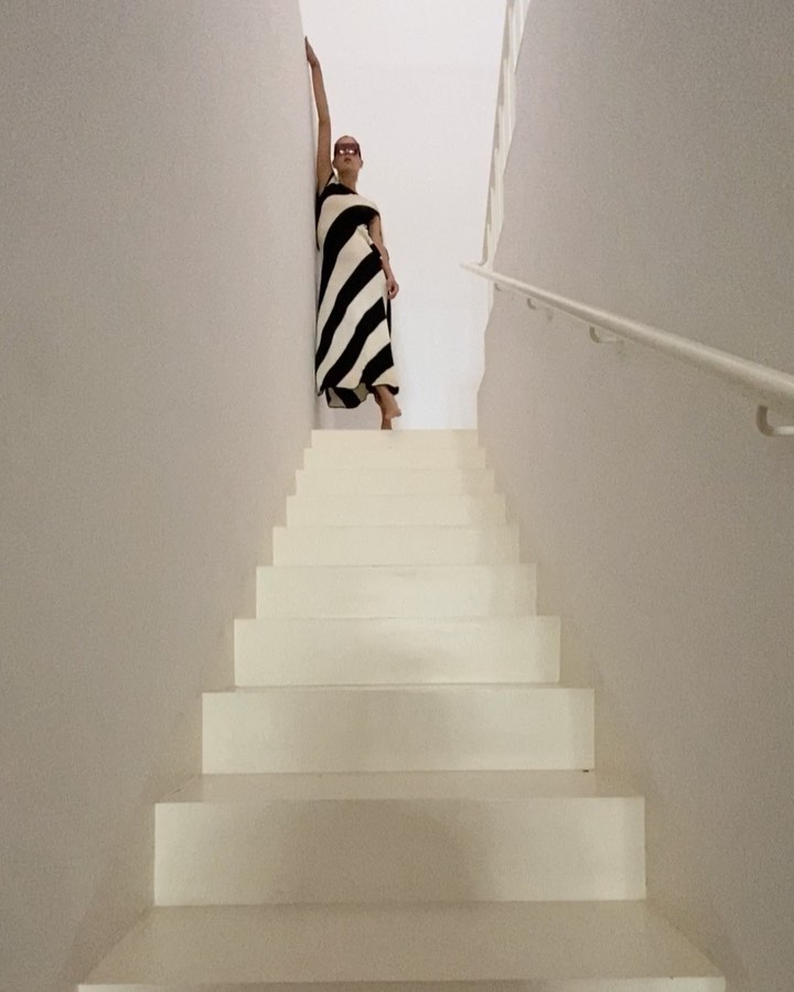 Stella McCartney - A model turned muse. #MalgosiaBela’s form inspired artists globally in our @Saatchi_Gallery x Stella Life Drawing experience, wearing our Summer 2020 Striped Knit Midi Dress made fr...