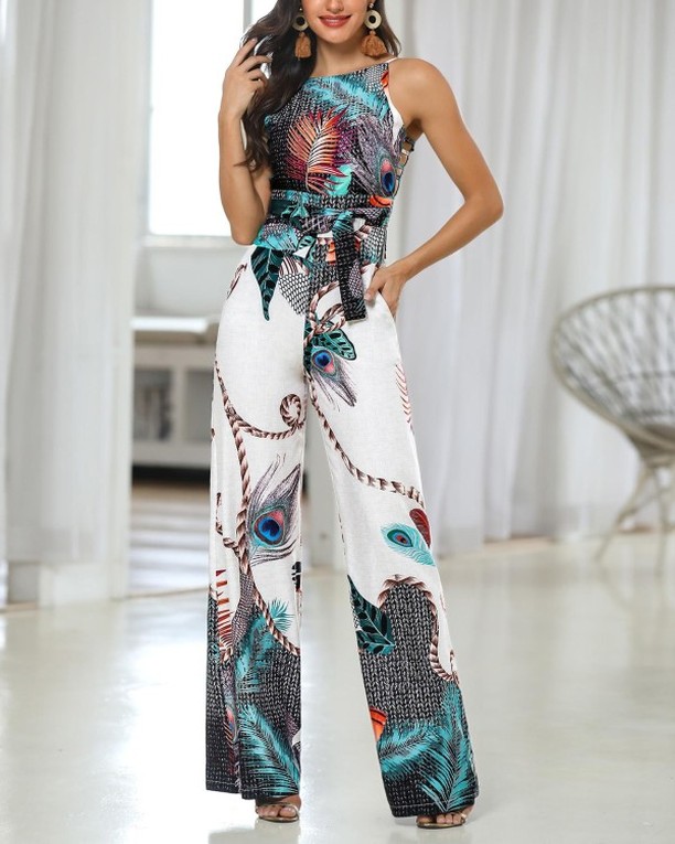 boutiquefeel_official - Spaghetti Strap Peacock Print Jumpsuit⁠
Click https://www.boutiquefeel.com to ⁠
search LZW0095 get size and price details ⁠.⁠
⁠
⁠
 #fashion #style #summer