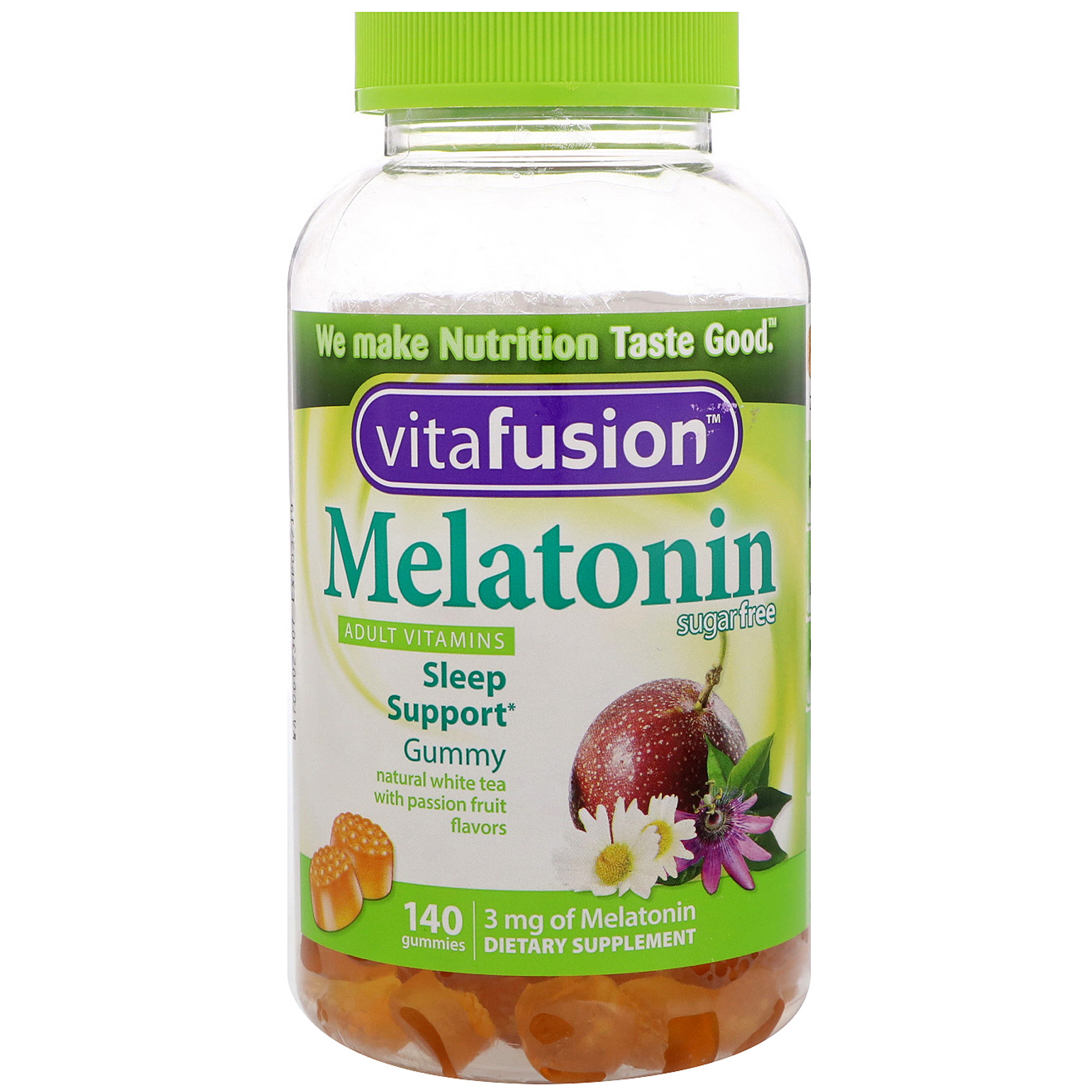VitaFusion, Витамины для взрослых с мелатонином, улучшение сна, натуральный белый чай с ароматом маракуйи, 120 жевательных таблеток