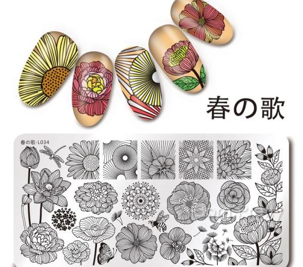 Пластина для стемпинга Harunouta Rectangle Stamping Plate Line Flower Pattern Nail Art Image L034