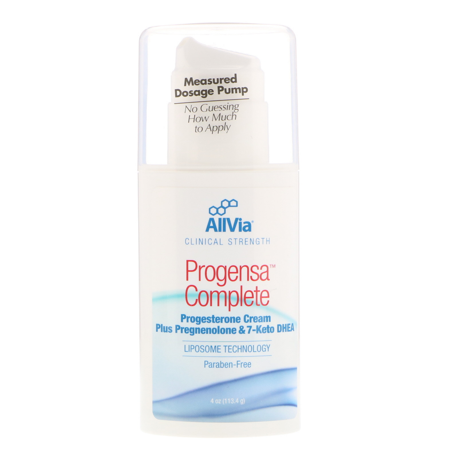 AllVia, Progensa Complete, Progestrone Cream Plus Pregnenolone With 7-Keto DHEA, 4 fl oz (113.4 g) (Discontinued Item)