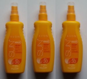  3 X Avon солнце + SPF30 быстрой сушки прозрачный спрей ~ очень водонепроницаемые (тройной пакет)