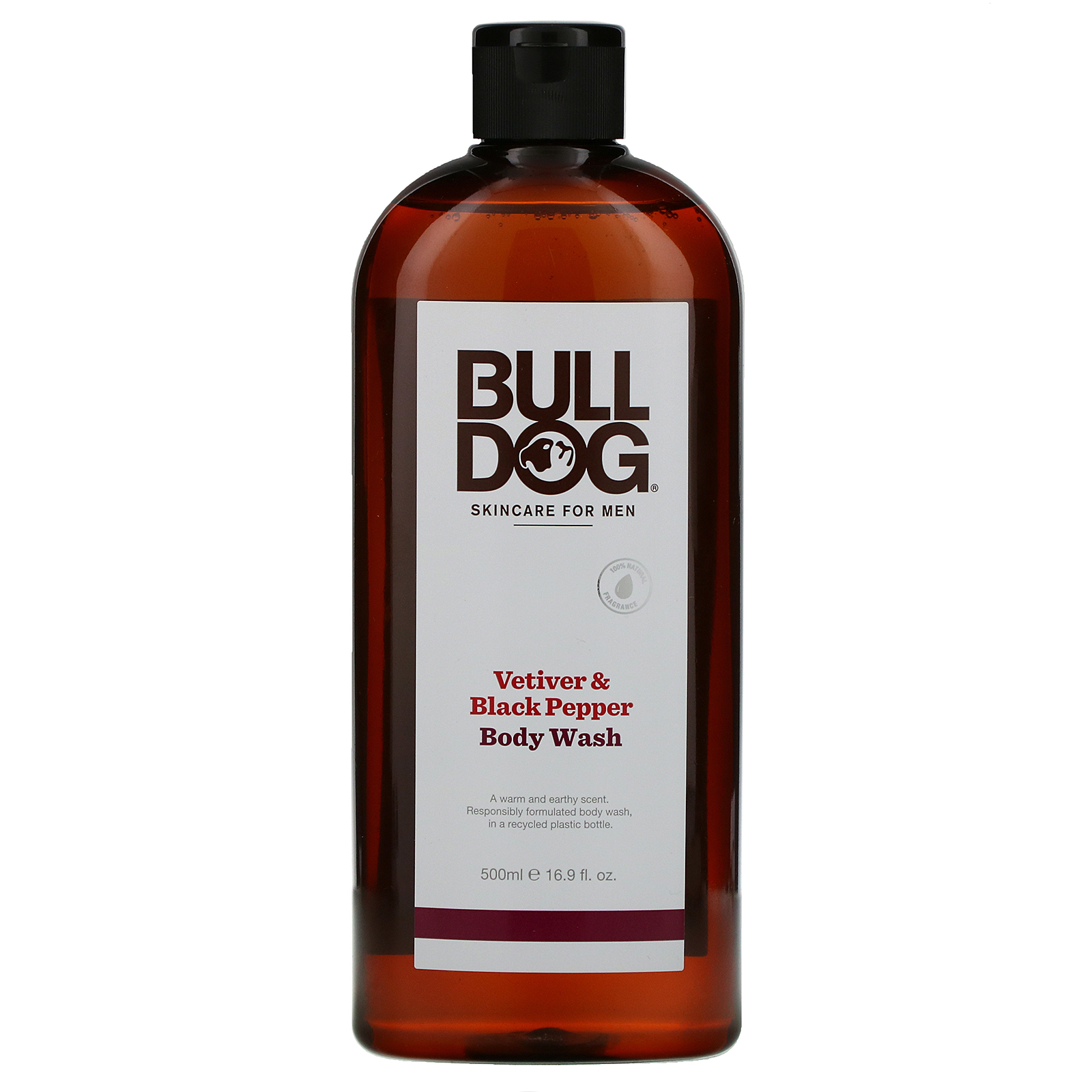 Bulldog Skincare For Men, Body Wash, Vetiver &amp; Black Pepper, 16.9 fl oz (500 ml)
