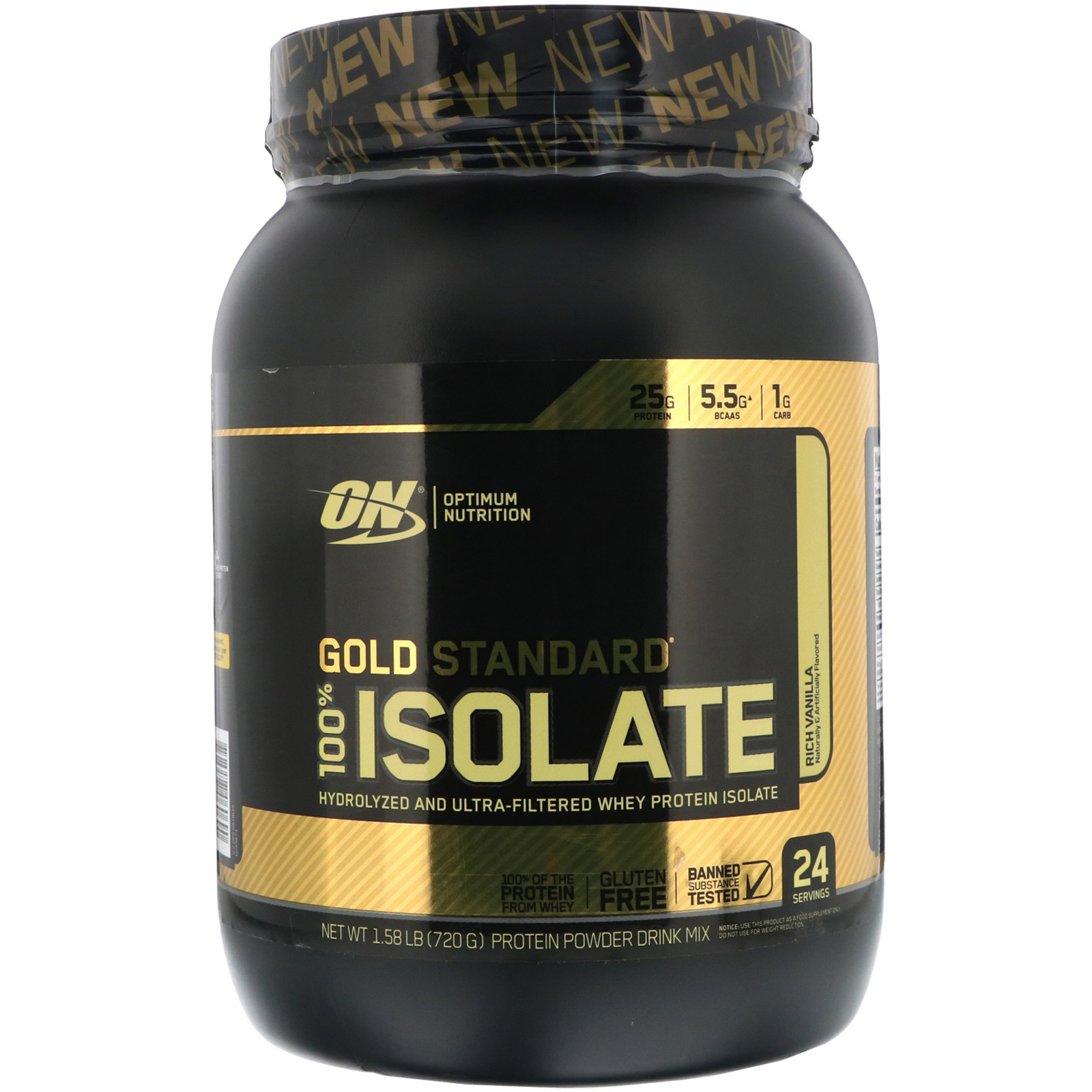 Optimum Nutrition, Gold Standard, 100% Isolate, Rich Vanilla, 1.58 lb (720 g)