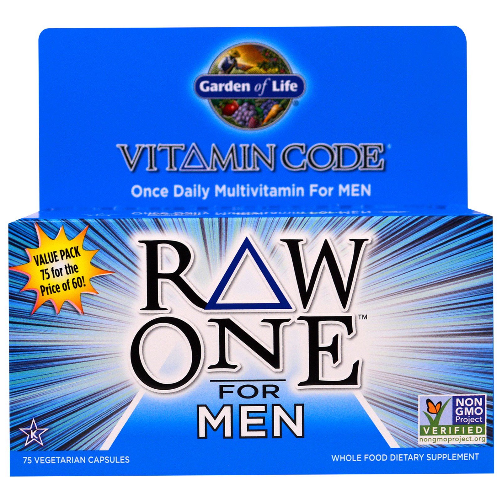 Garden of Life, Vitamin Code, Raw One, мультивитаминная добавка из сырых ингредиентов для мужчин (для приема 1 раз в день), 75 вегетарианских капсул