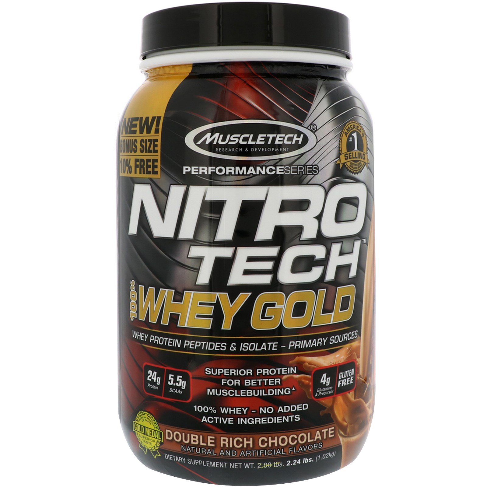 Muscletech, Nitro Tech, 100% сыворотка Gold, Двойной шоколад, 2.24 фунта (1.02кг)