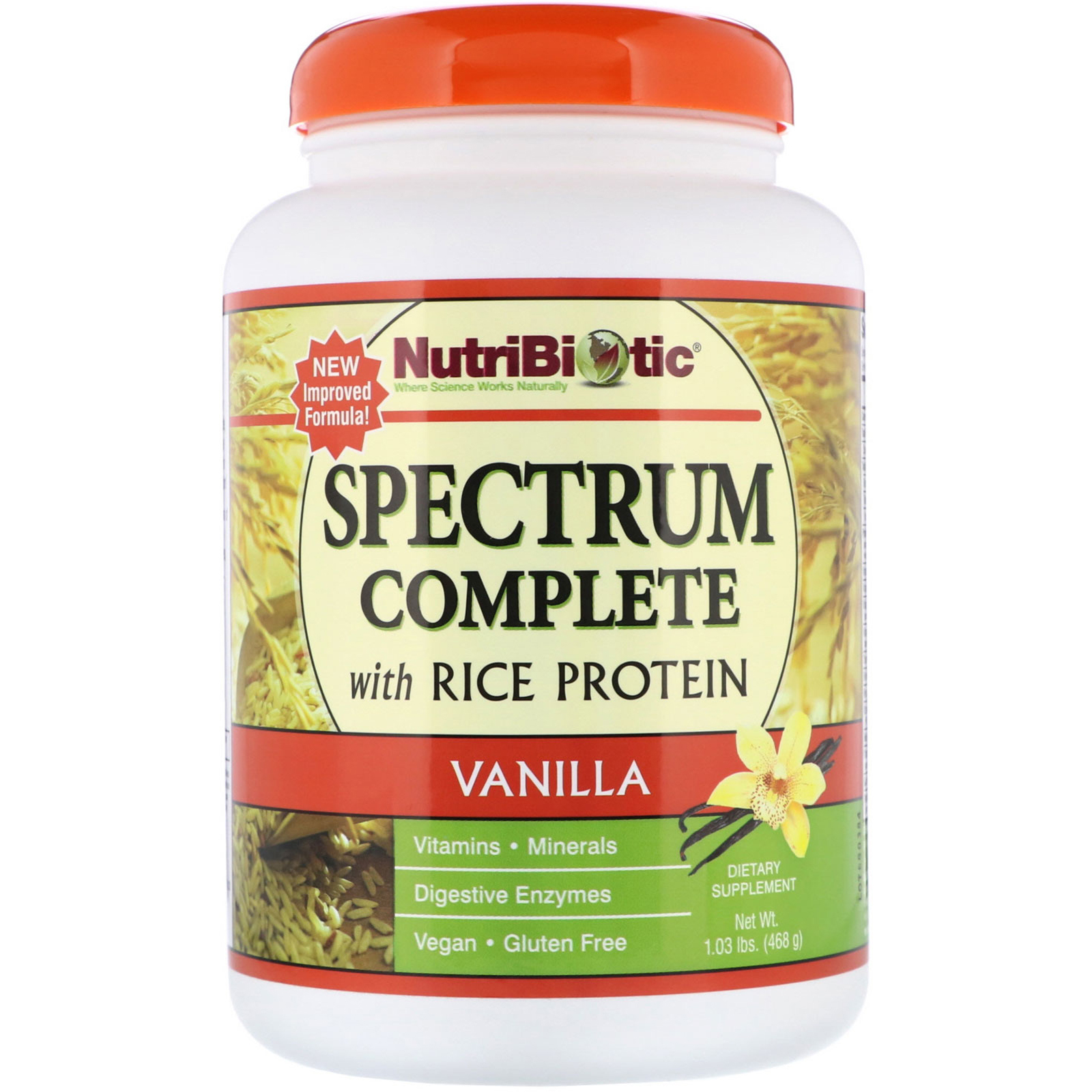 NutriBiotic, Spectrum Complete with Rice Protein, Vanilla, 1.03 lbs (468 g) (Discontinued Item)