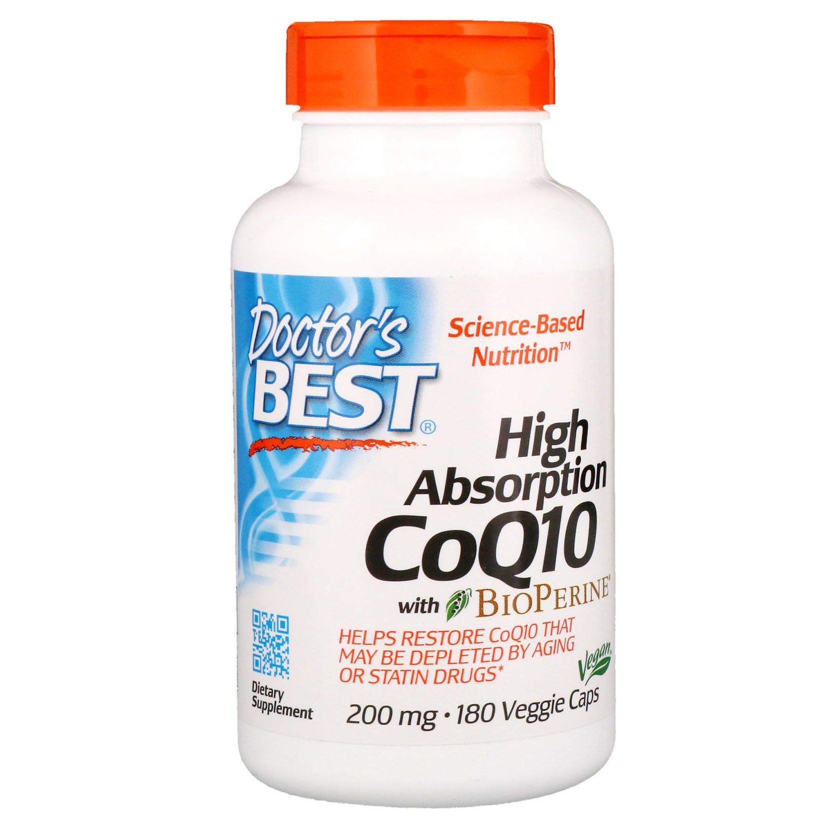 Doctor's Best, Коэнзим Q10 высокого усвоения с биоперином, 200 мг, 180 вегетарианских капсул