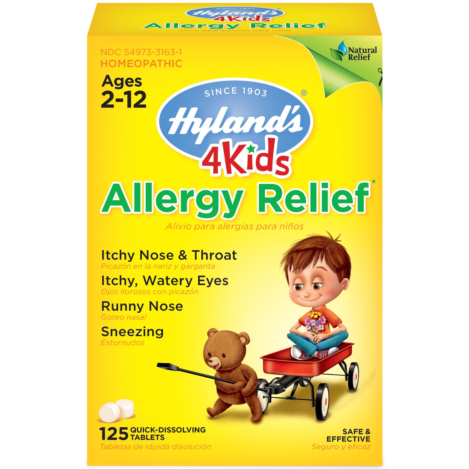 Hyland's, 4 Kids, Allergy Relief, снимает 4 симптомы аллергии, возраст от 2 до 12, 125 быстро всасывающихся таблеток