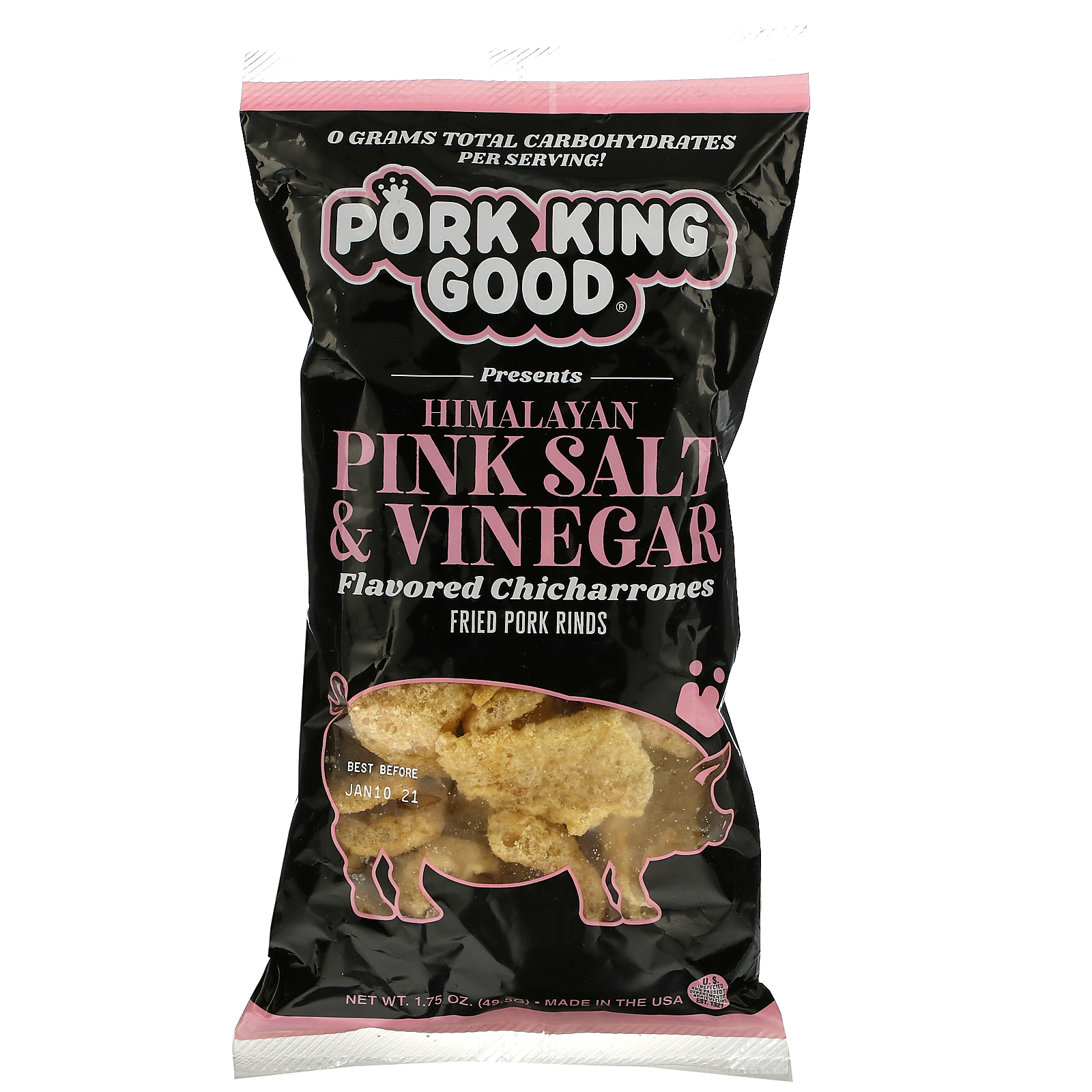 Pork King Good, Flavored Chicharrones, Himalayan Pink Salt &amp; Vinegar, 1.75 oz (49.5 g)