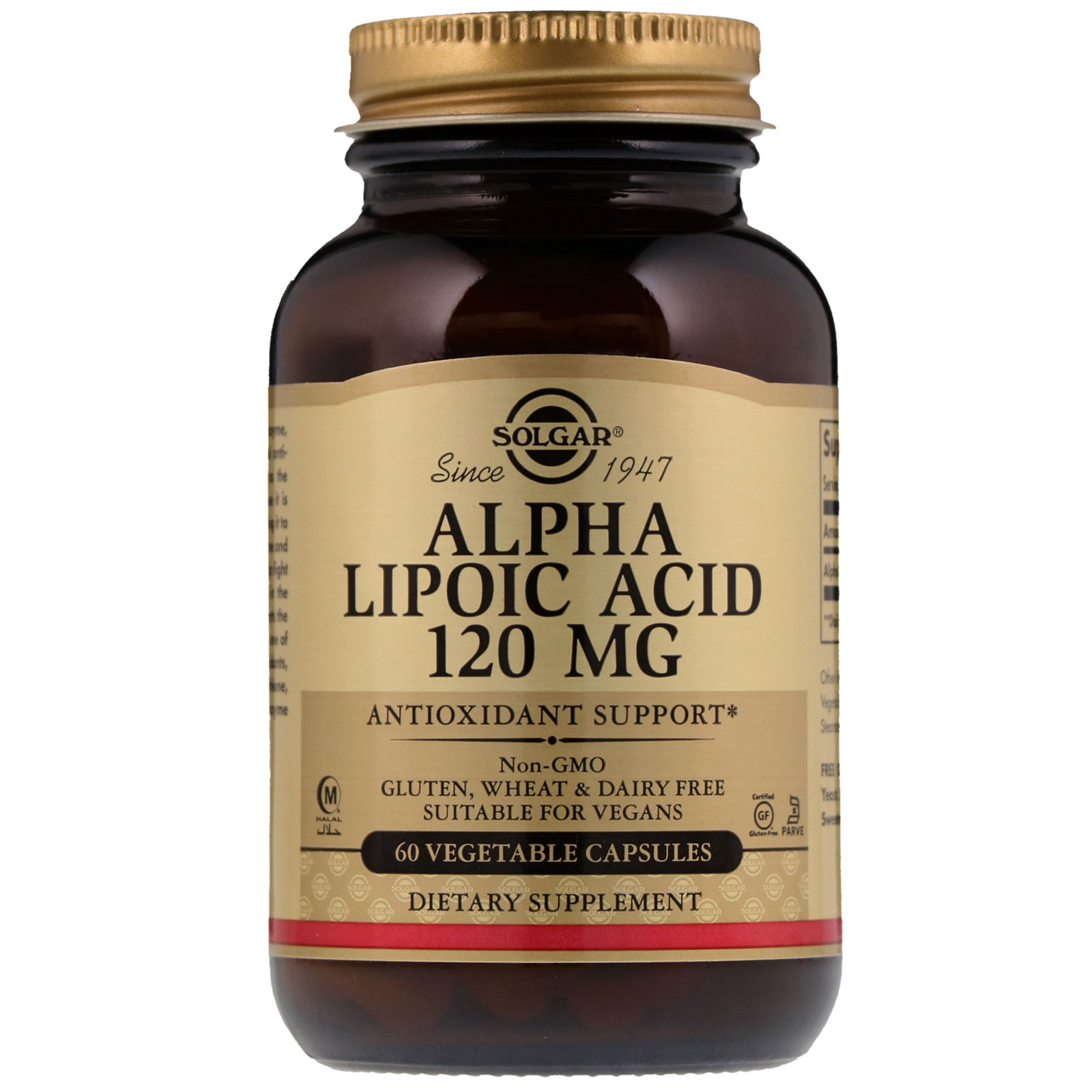 Solgar, Альфа-липоевая кислота, 120 мг, 60 растительных капсул