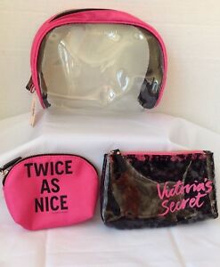  Новый с ценниками VICTORIA секрет'S 3 шт. косметический макияж сумки, розовый, прозрачный и черный