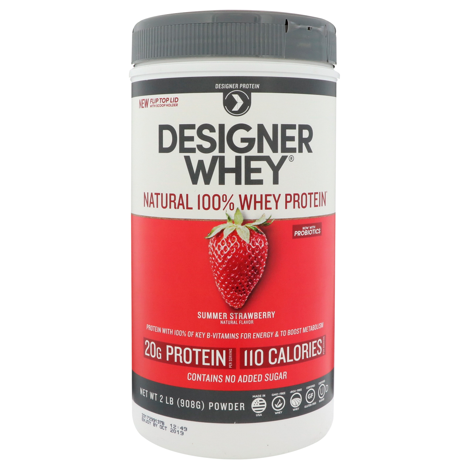 Designer Protein, Designer Whey, натуральный 100% сывороточный протеин, со вкусом летней клубники, 908 г