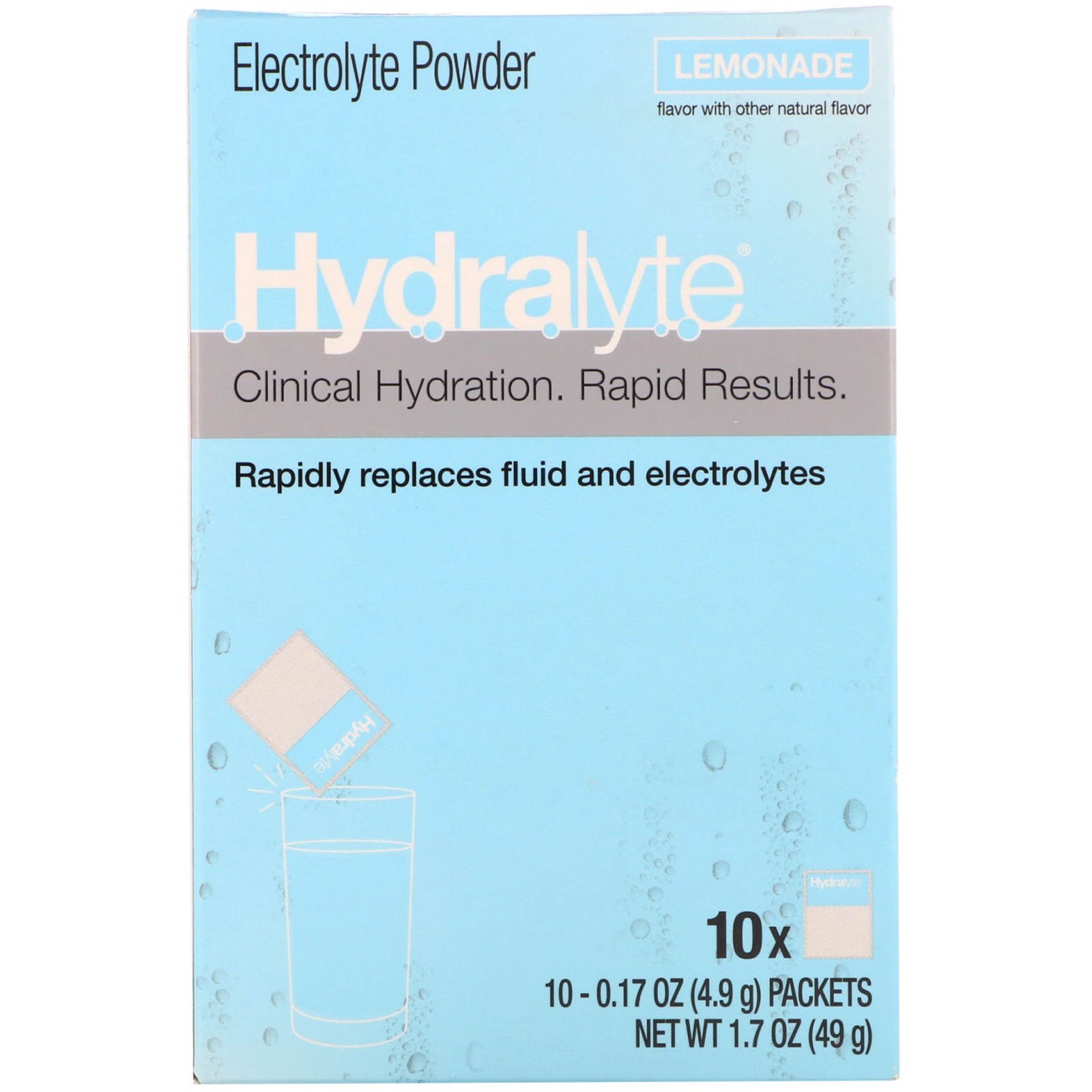 Hydralyte, Clinical Hydration, Electrolyte Powder, Lemonade, 10 packets 0.17 oz (4.9 g) Each