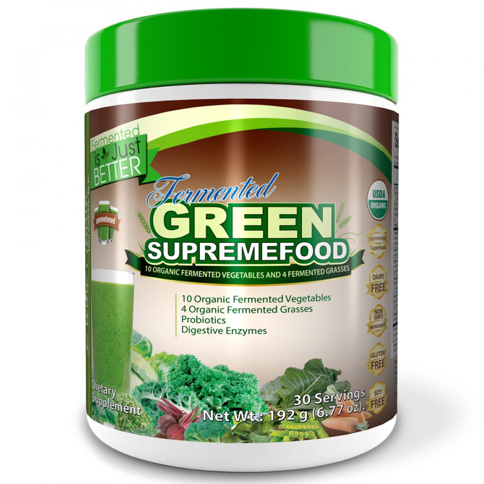 Divine Health, Ферментированная зеленая Supremefood, без подсластителей, 6,77 унц. (192 г) (Discontinued Item)