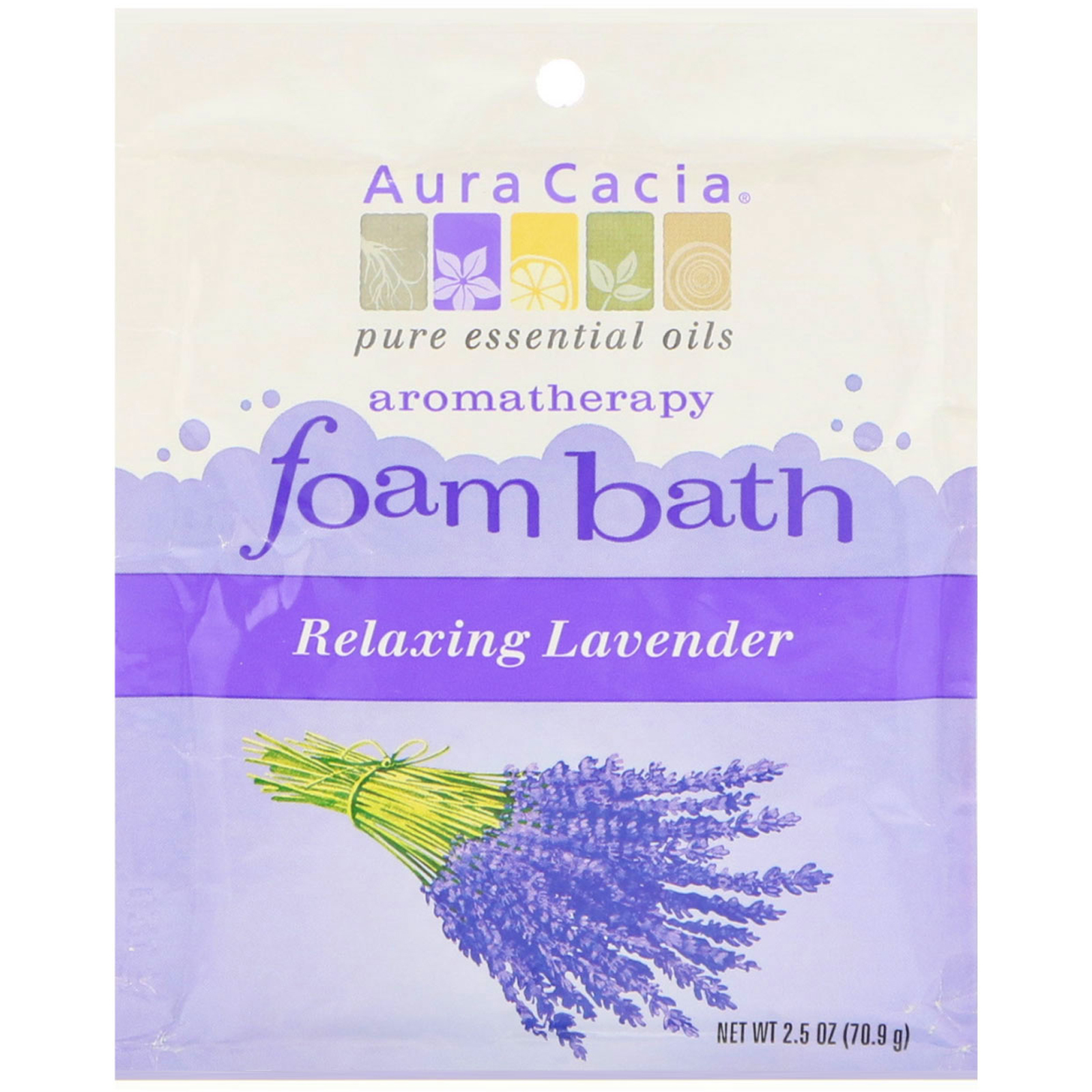 Aura Cacia, Ароматерапевтическая пена для ванны, расслабляющая лаванда, 2,5 унции (70,9 г)