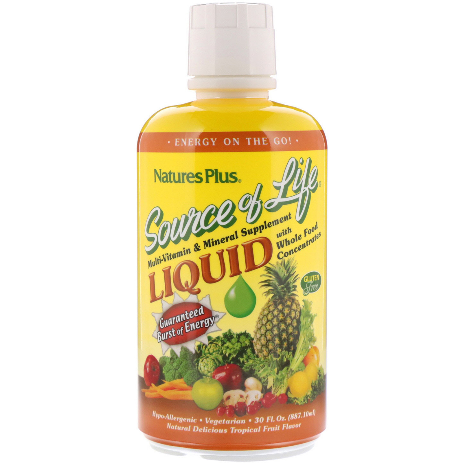 Nature's Plus, Source of Life, Liquid Multi-Vitamin &amp; Mineral Supplement with Whole Food Concentrates, Tropical Fruit Flavor, 30 fl oz (887.10 ml)