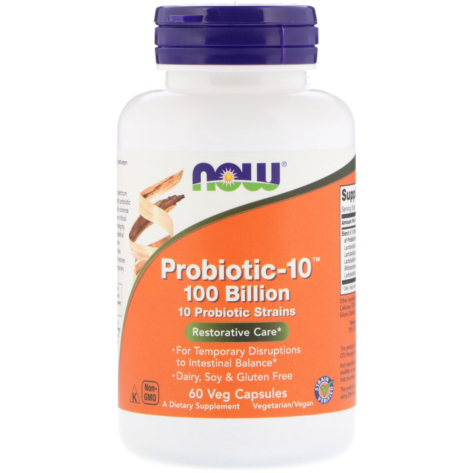 Now Foods, Probiotic-10, 100 миллиардов, 60 вегетарианских капсул