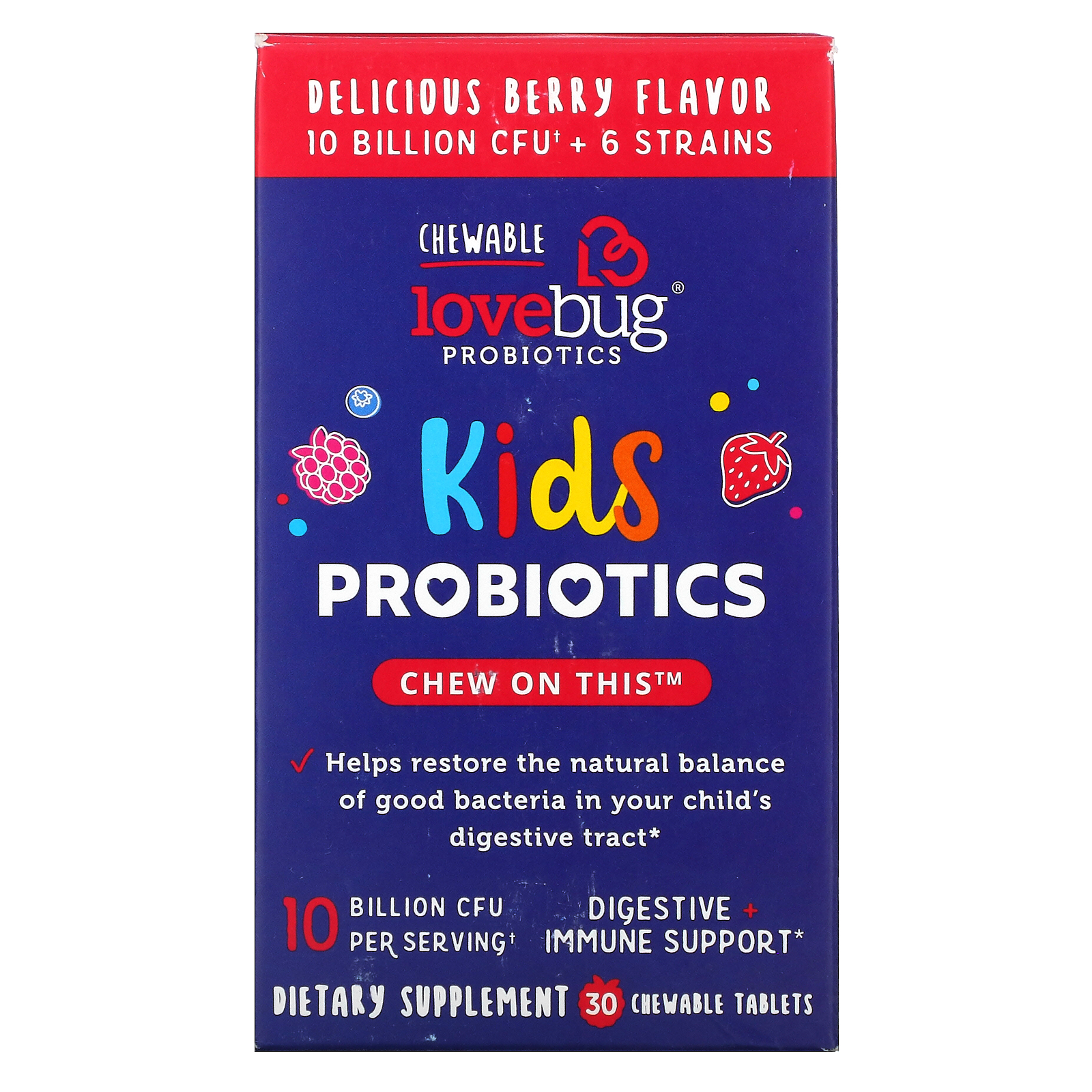 LoveBug, Kids Probiotics,  Delicious Berry , 10 Billion CFU, 30 Chewable Tablets