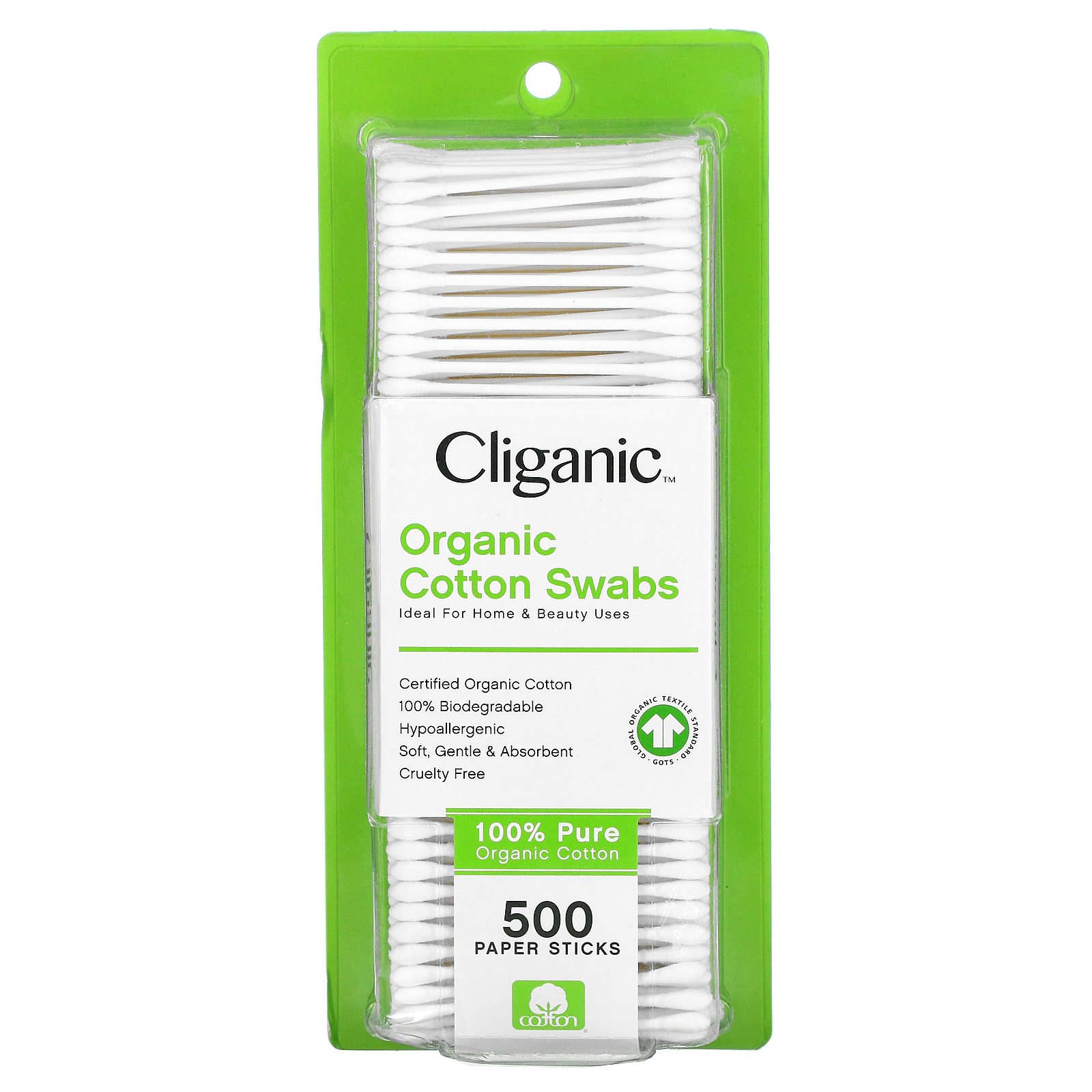 Cliganic, Organic Cotton Swabs,  500 Paper Sticks