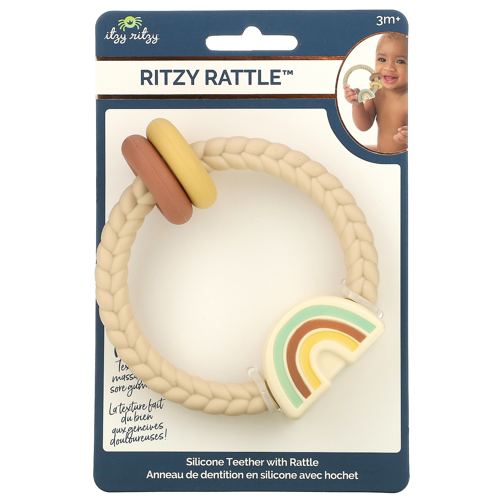 Itzy Ritzy, Ritzy Rattle, Silicone Teether With Rattle, 3+ Months, Neutral Rainbow, 1 Teether Itzy Ritzy, Ritzy Rattle, Silicone Teether With Rattle, 3+ Months, Neutral Rainbow, 1 Teether