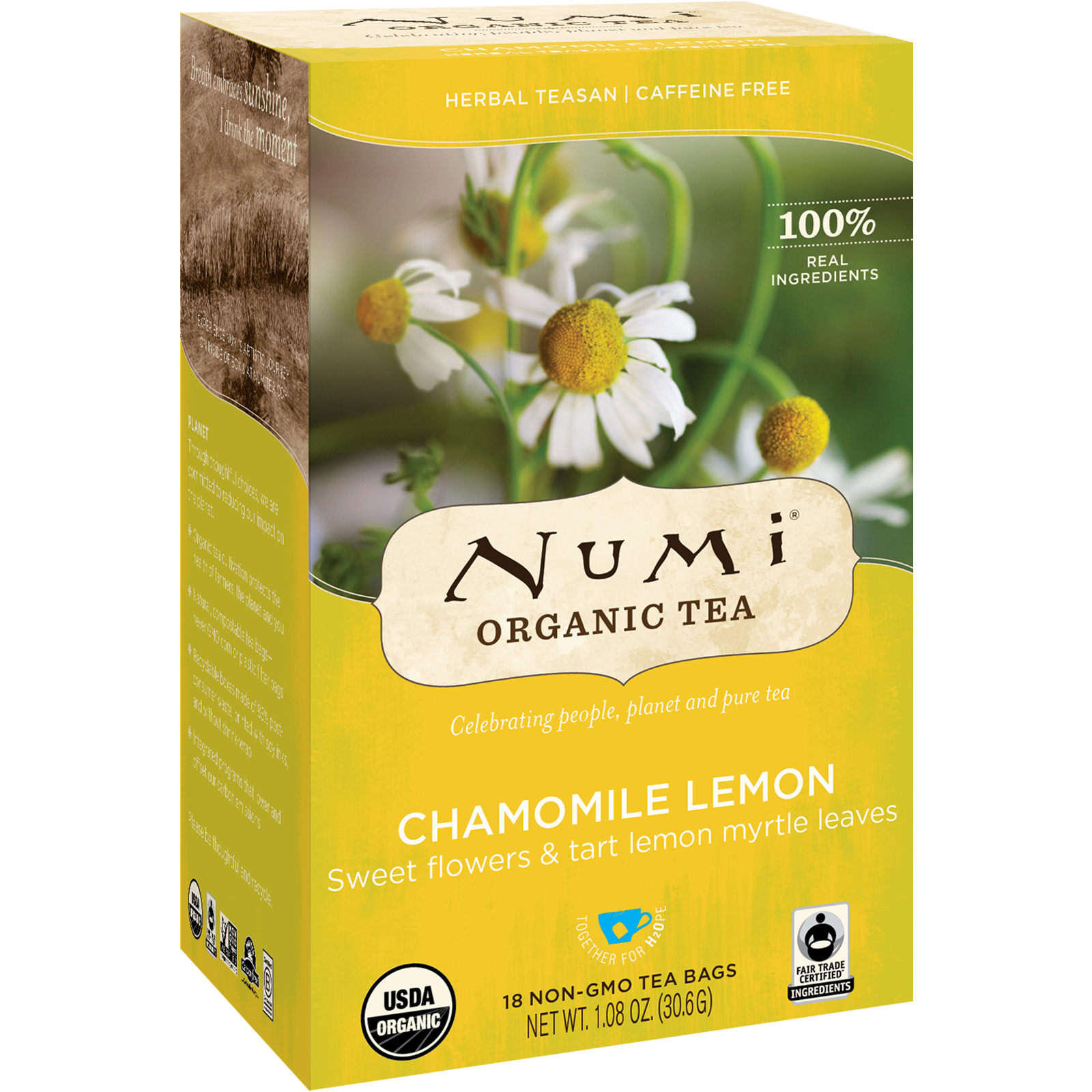 Numi Tea, Organic Tea, Herbal Teasan, Chamomile Lemon, Caffeine Free, 18 Tea Bags, 1.08 oz (30.6 g)