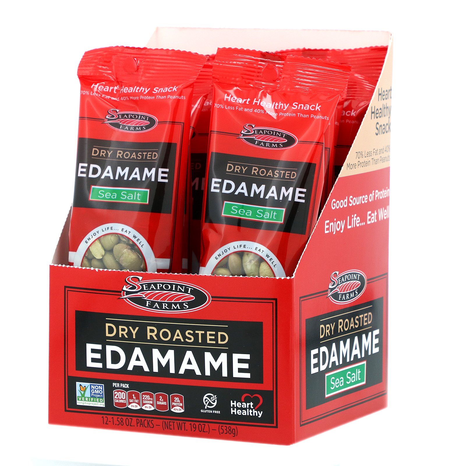 Seapoint Farms, Dry Roasted Edamame, Sea Salt, 12 Packs, 1.58 oz (45 g) Each