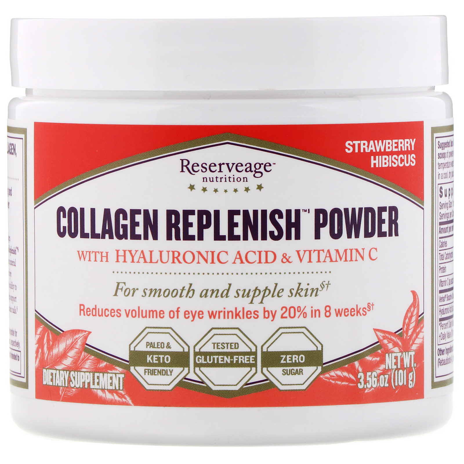 ReserveAge Nutrition, Collagen Replenish Powder, Strawberry Hibsicus, 3.56 oz (101 g)