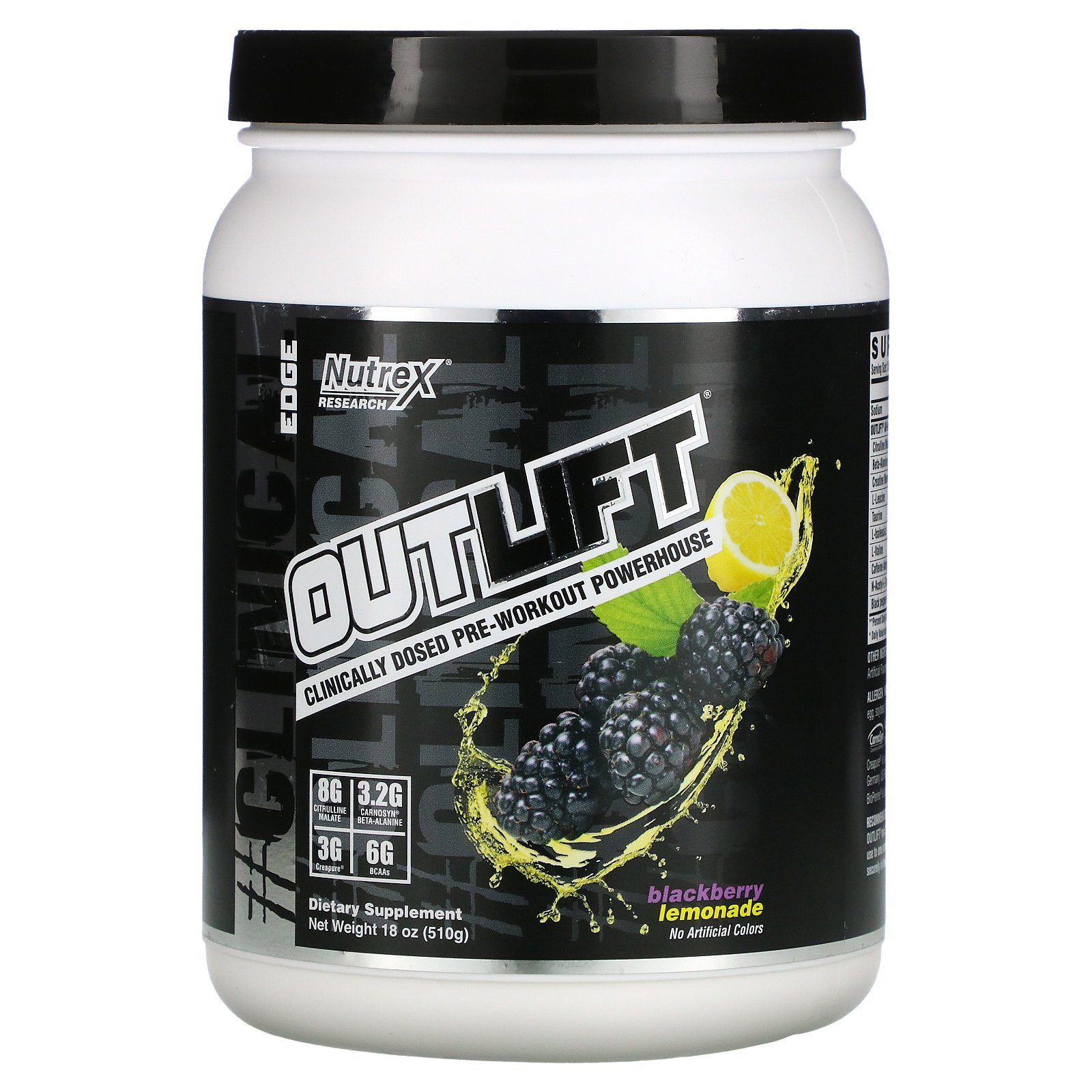 Nutrex Research, Outlift, Clinically Dosed Pre-Workout Powerhouse, Blackberry Lemonade, 18 oz (510 g)