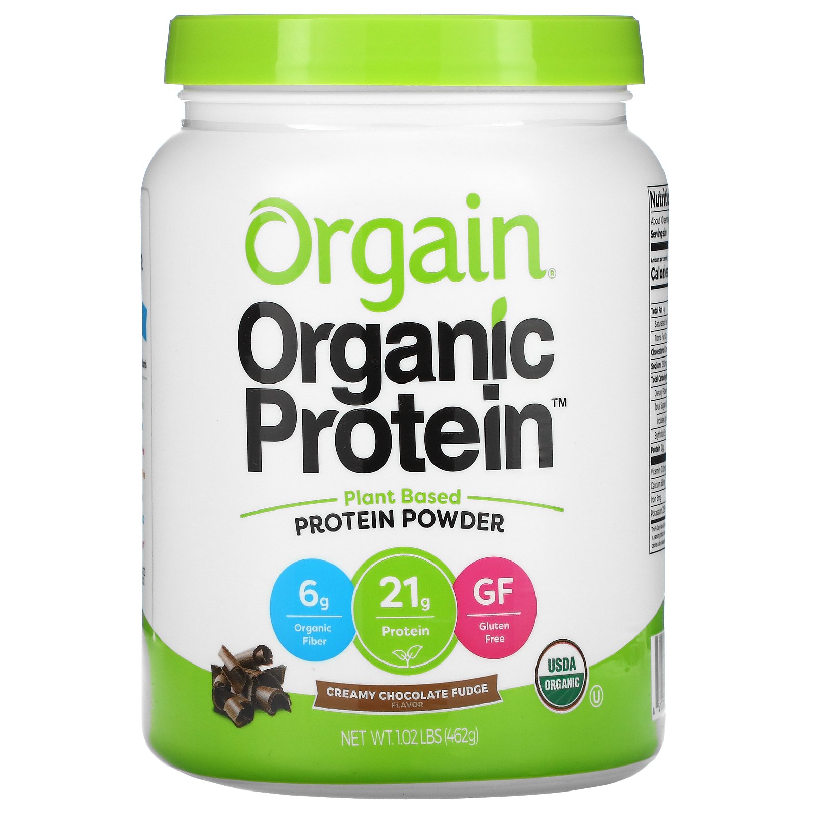 Orgain, Organic Protein Powder, Plant Based, Creamy Chocolate Fudge, 1.02 lb (462 g)