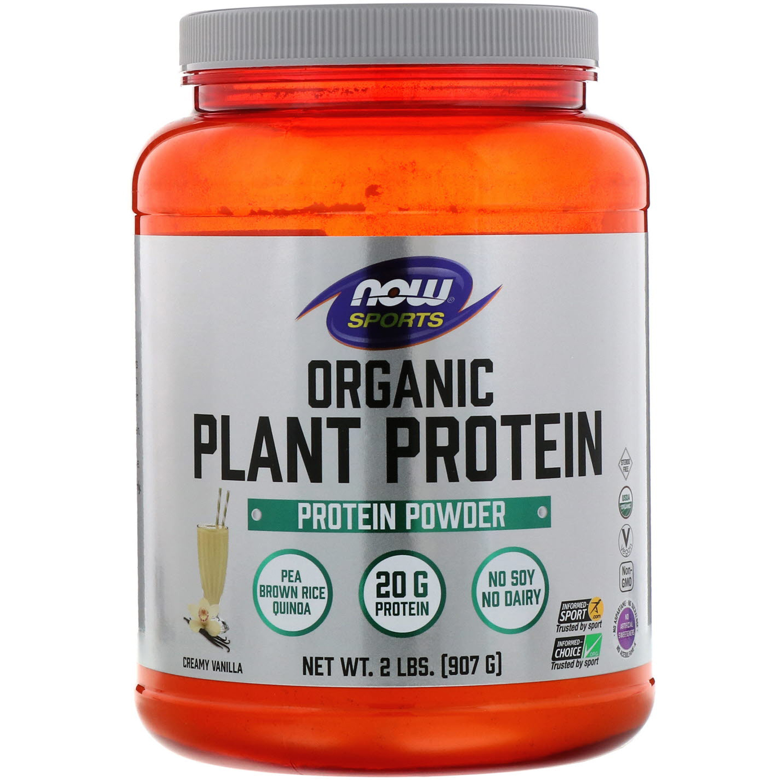 Now Foods, Органический растительный протеин, натуральная ваниль, 2 фунта (907 г)