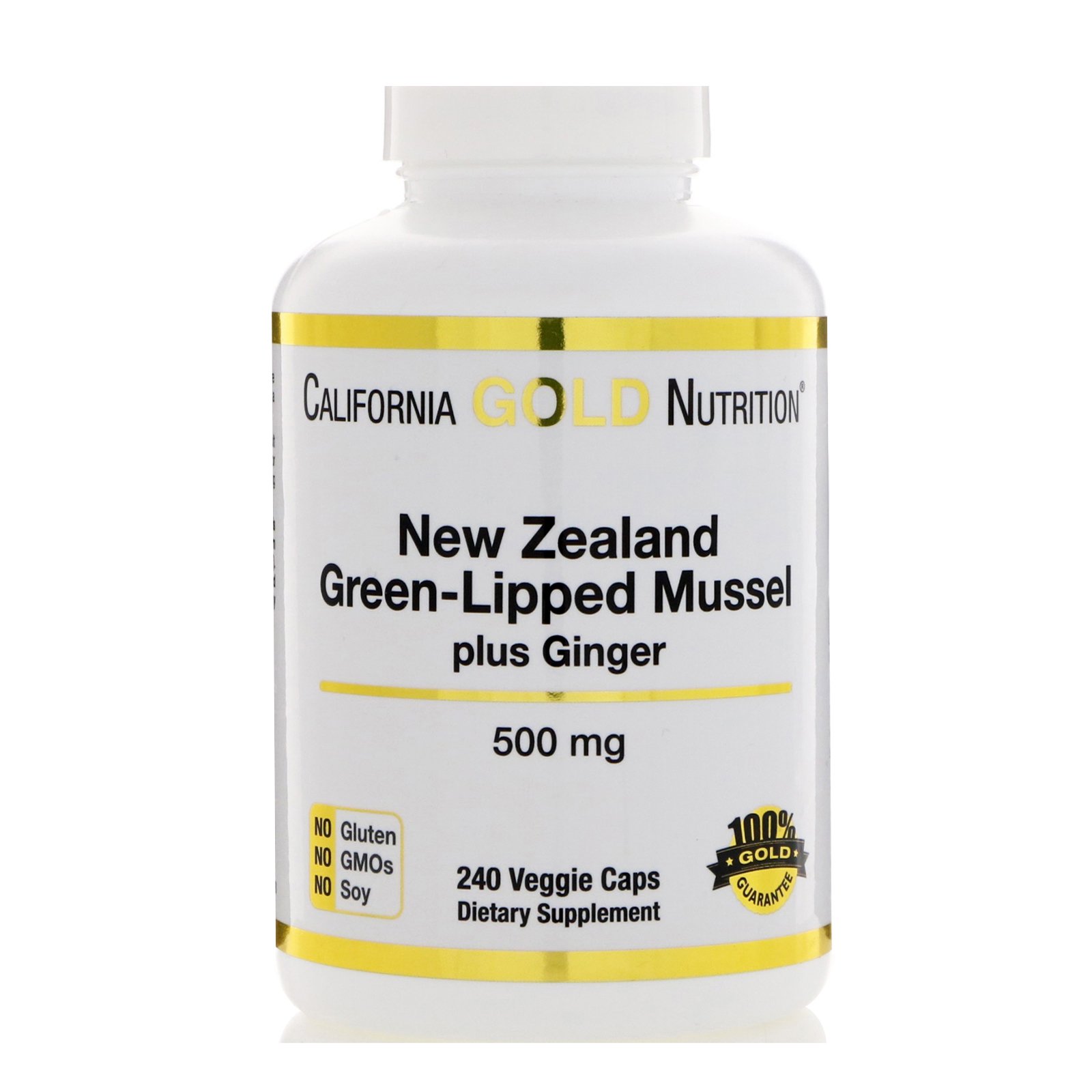 California Gold Nutrition, Новозеландские зеленые мидии с имбирем, формула для здоровья суставов, 500 мг, 240 растительных капсул