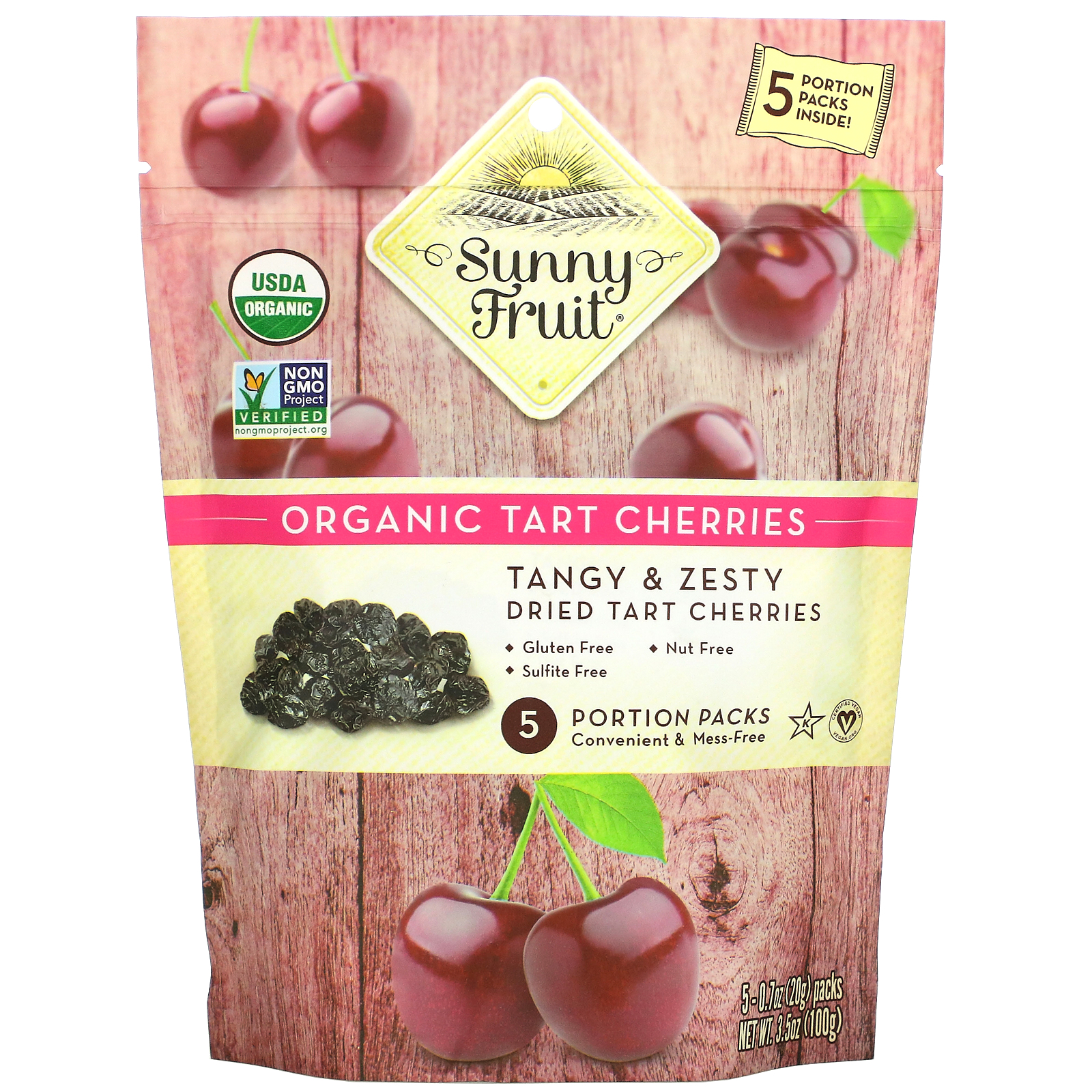 Sunny Fruit, Organic Tart Cherries, 5 Portion Packs, 0.7 oz (20 g) Each