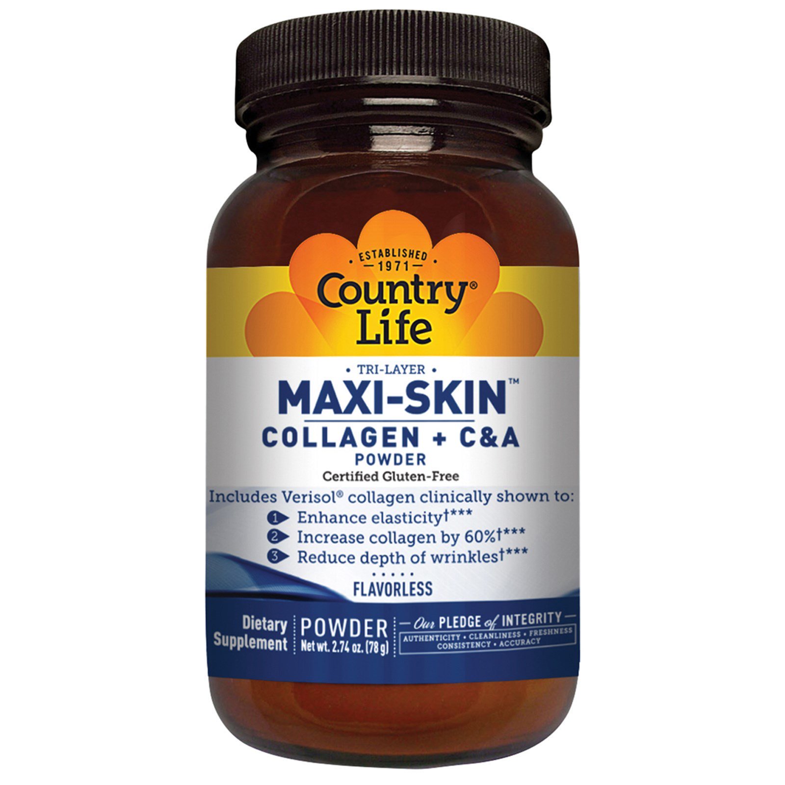 Country Life, Maxi-Skin Collagen + C &amp; A Powder, 2.74 oz (78 g)