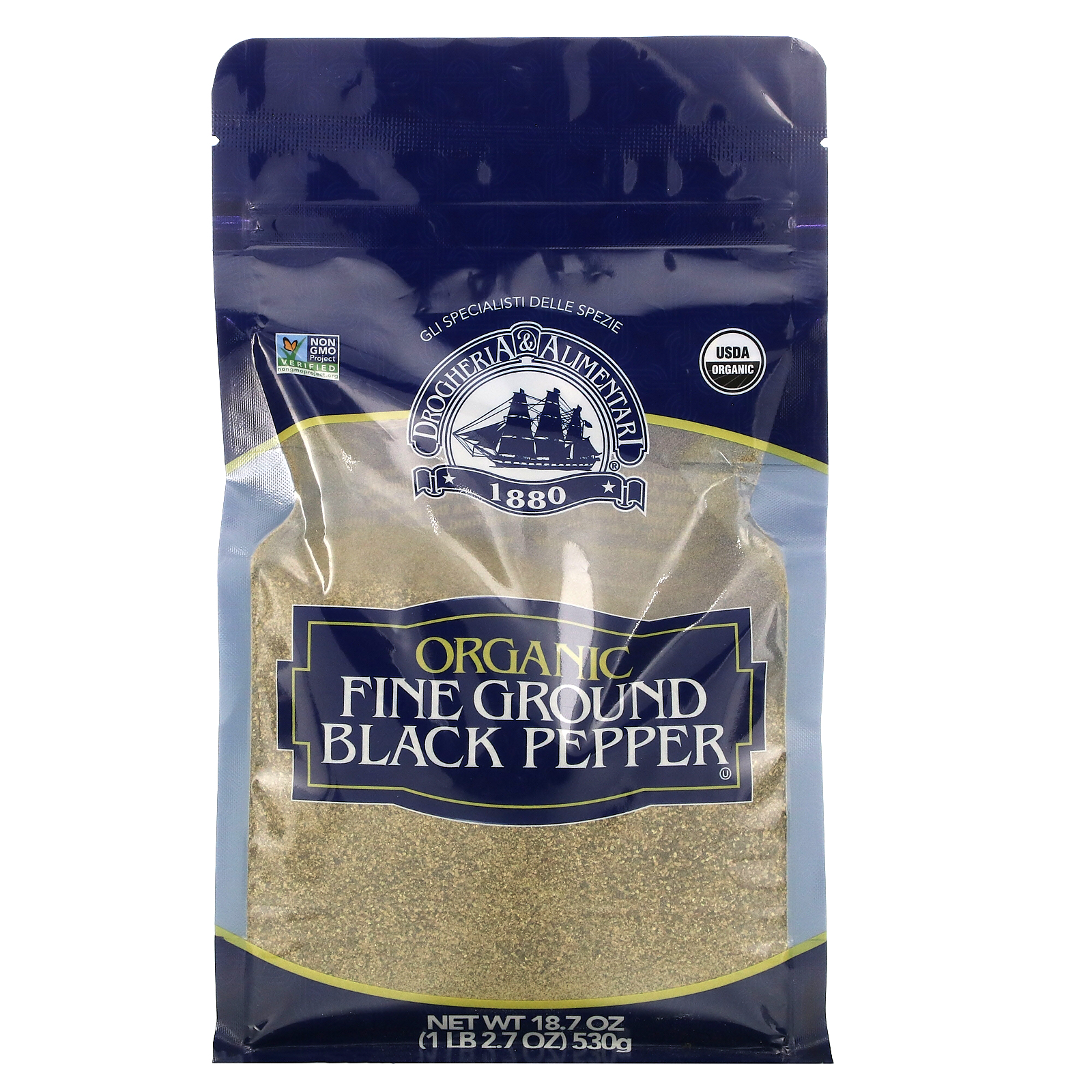 Drogheria &amp; Alimentari, Organic Fine Ground Black Pepper, 18.7 oz (530 g)